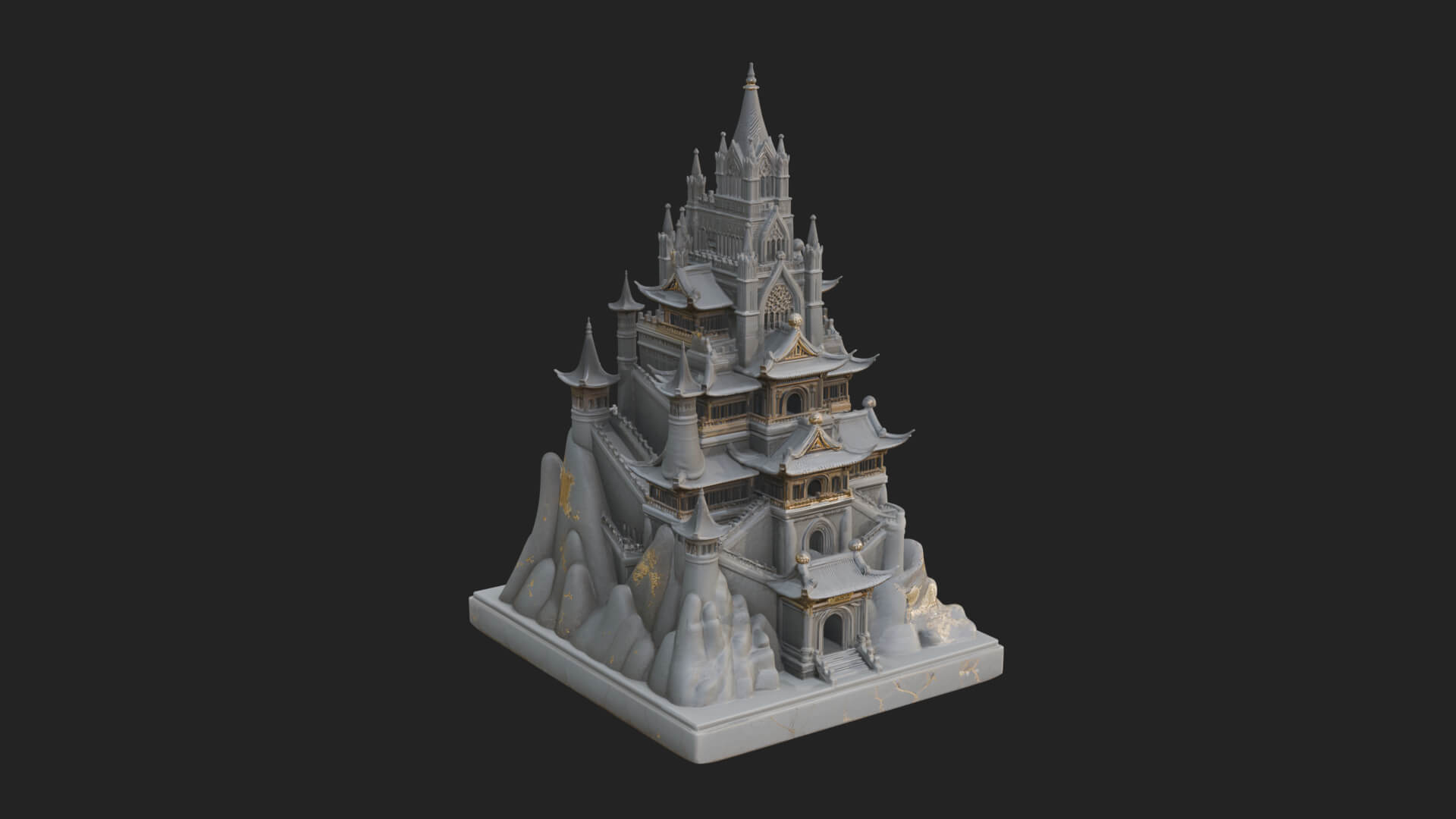 Mountain Fortress Castle Design 7 3D Print Model 3D Model