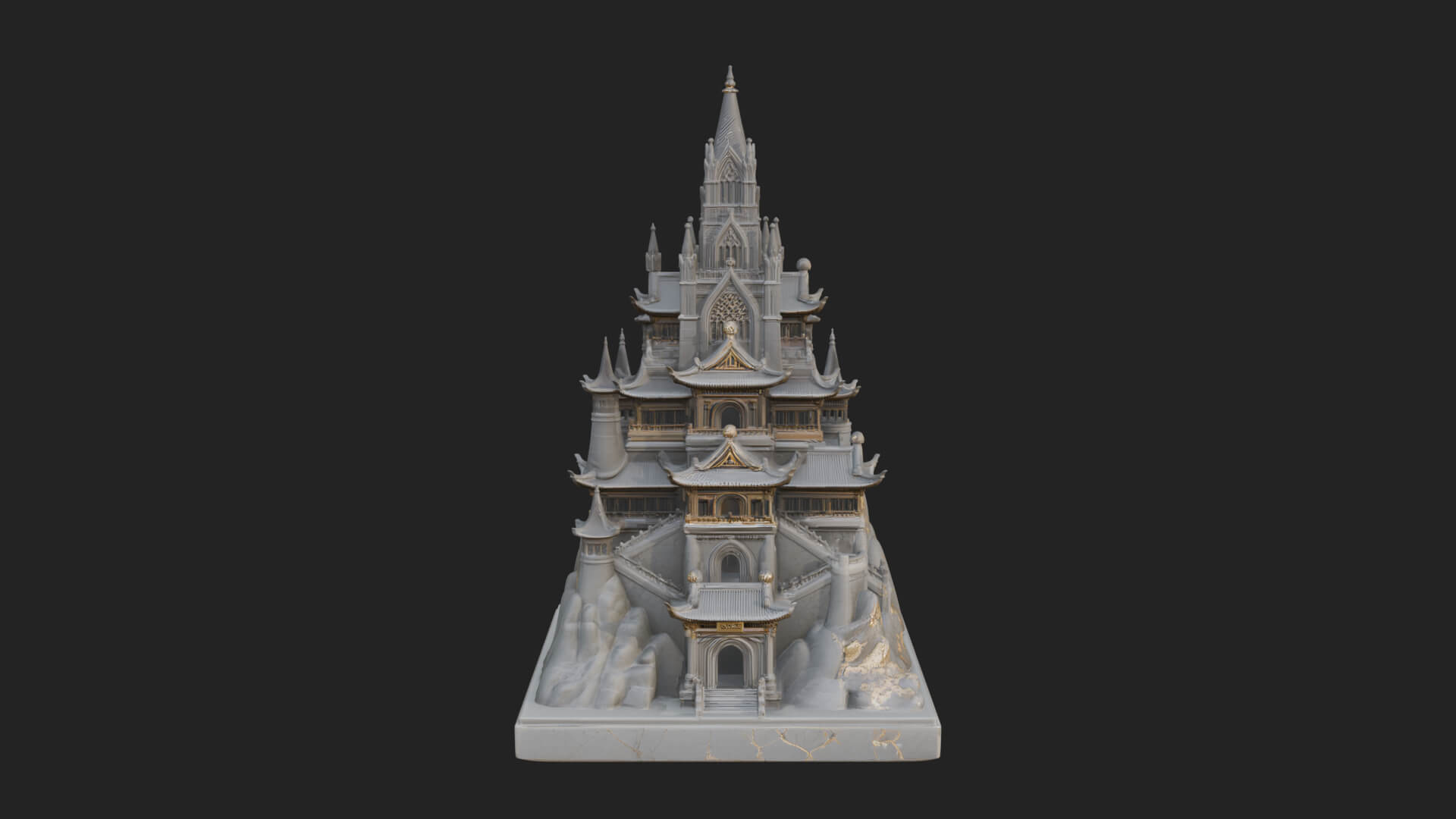 Mountain Fortress Castle Design 7 3D Print Model 3D Model