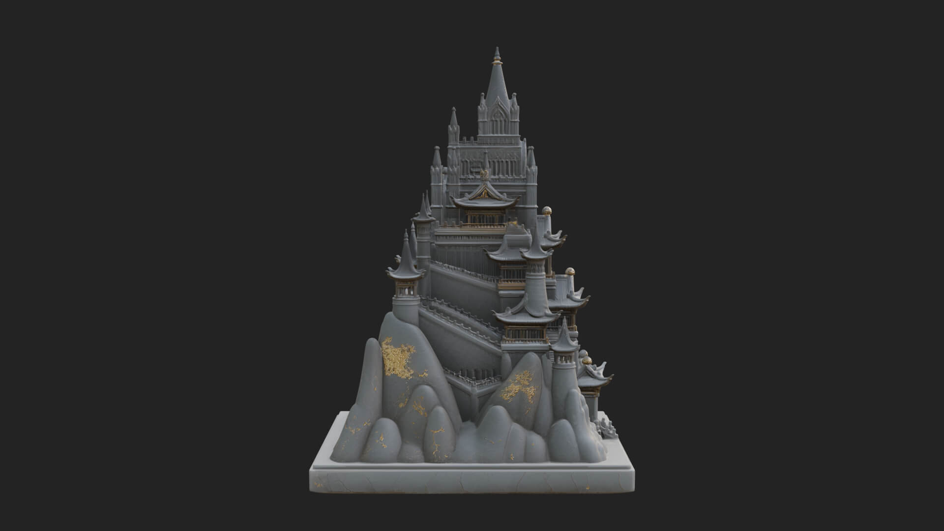Mountain Fortress Castle Design 7 3D Print Model 3D Model