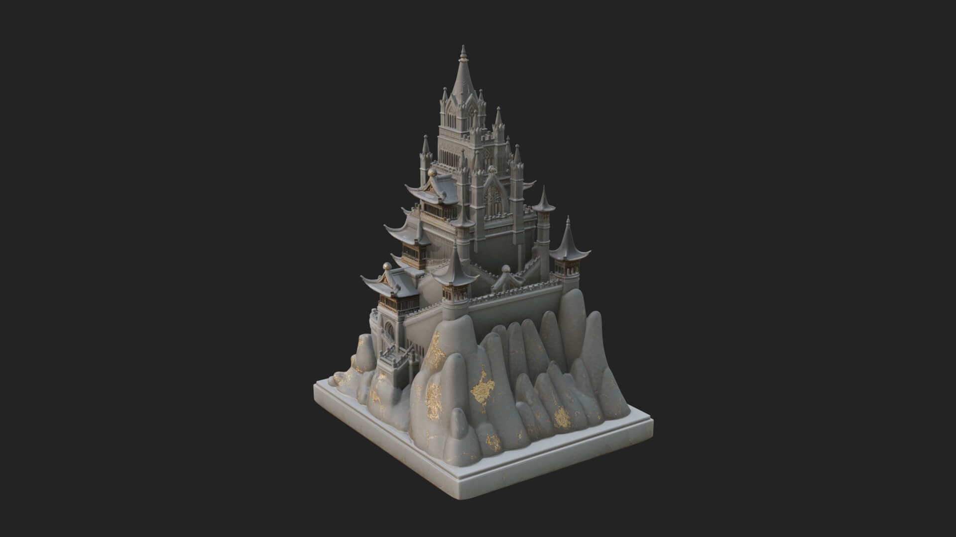 Mountain Fortress Castle Design 7 3D Print Model 3D Model