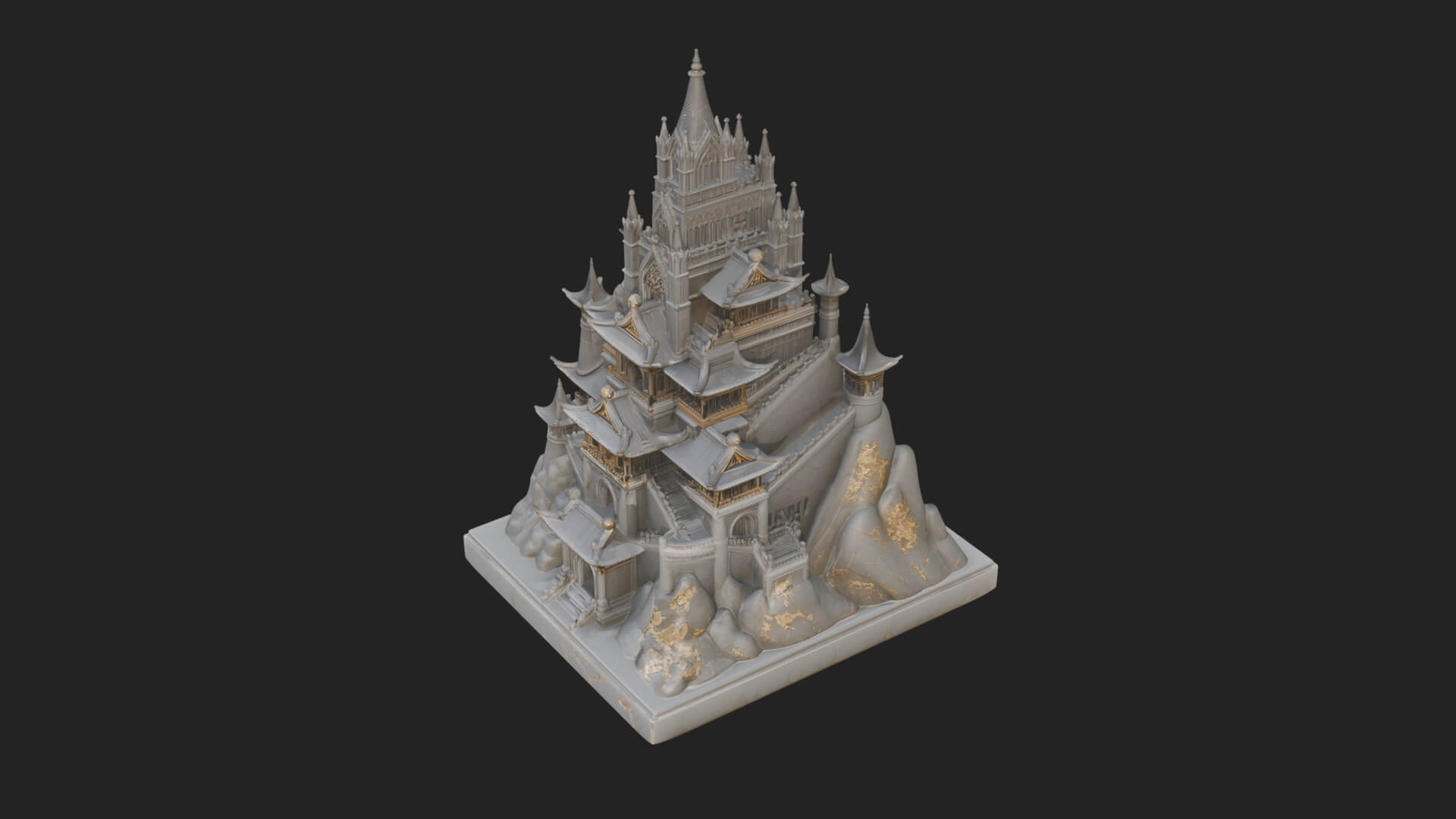 Mountain Fortress Castle Design 7 3D Print Model 3D Model