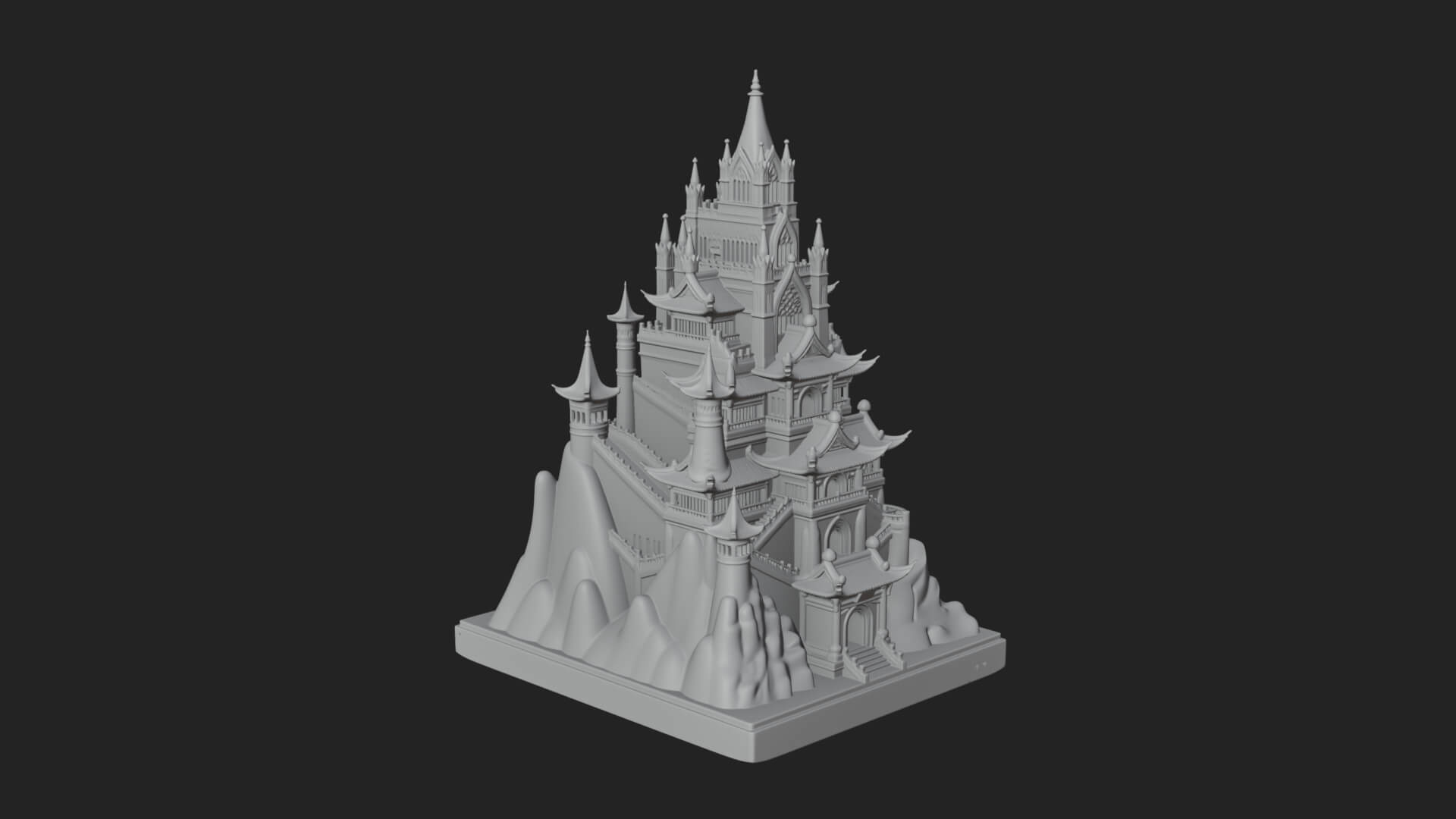 Mountain Fortress Castle Design 7 3D Print Model 3D Model