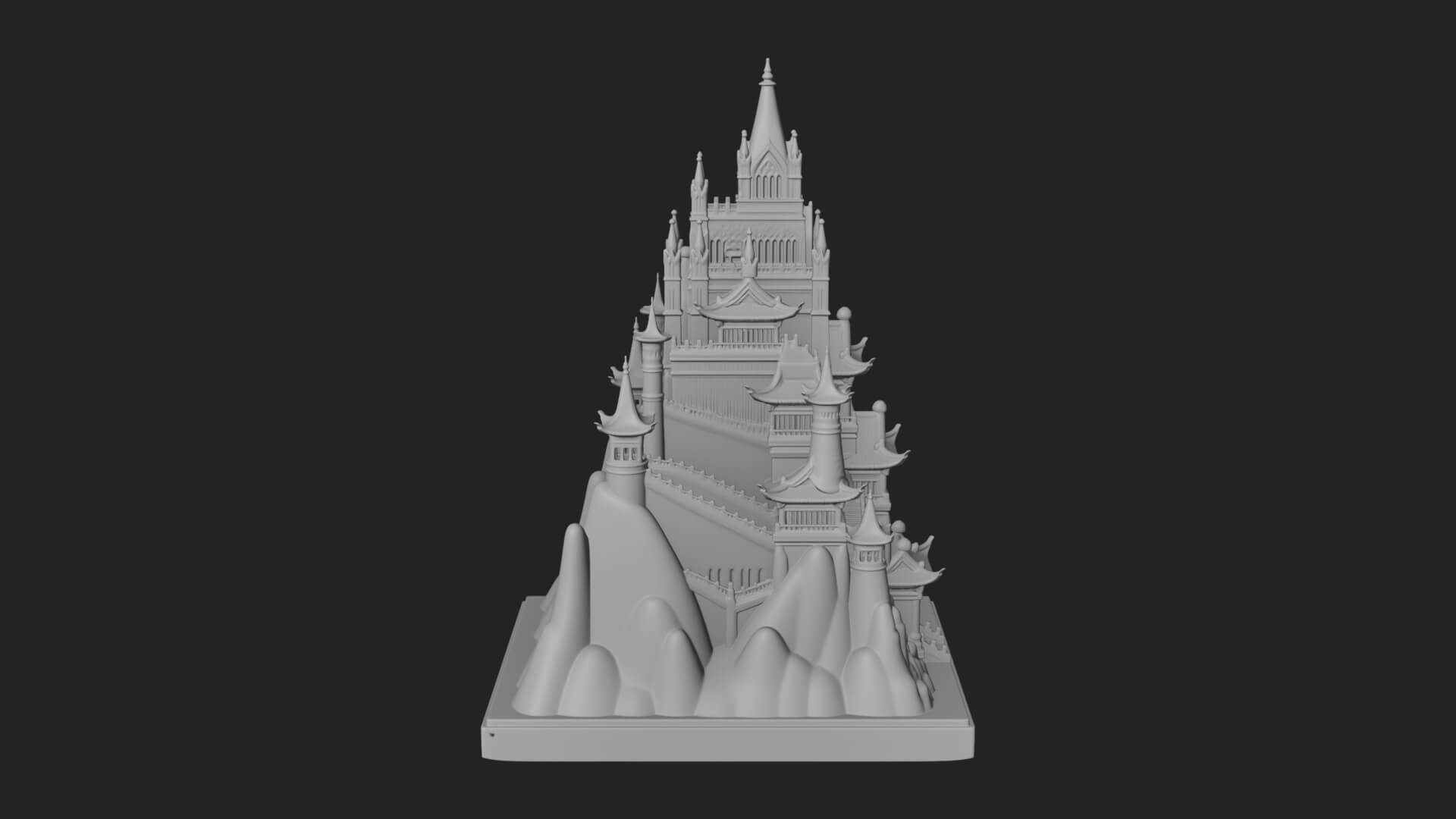 Mountain Fortress Castle Design 7 3D Print Model 3D Model