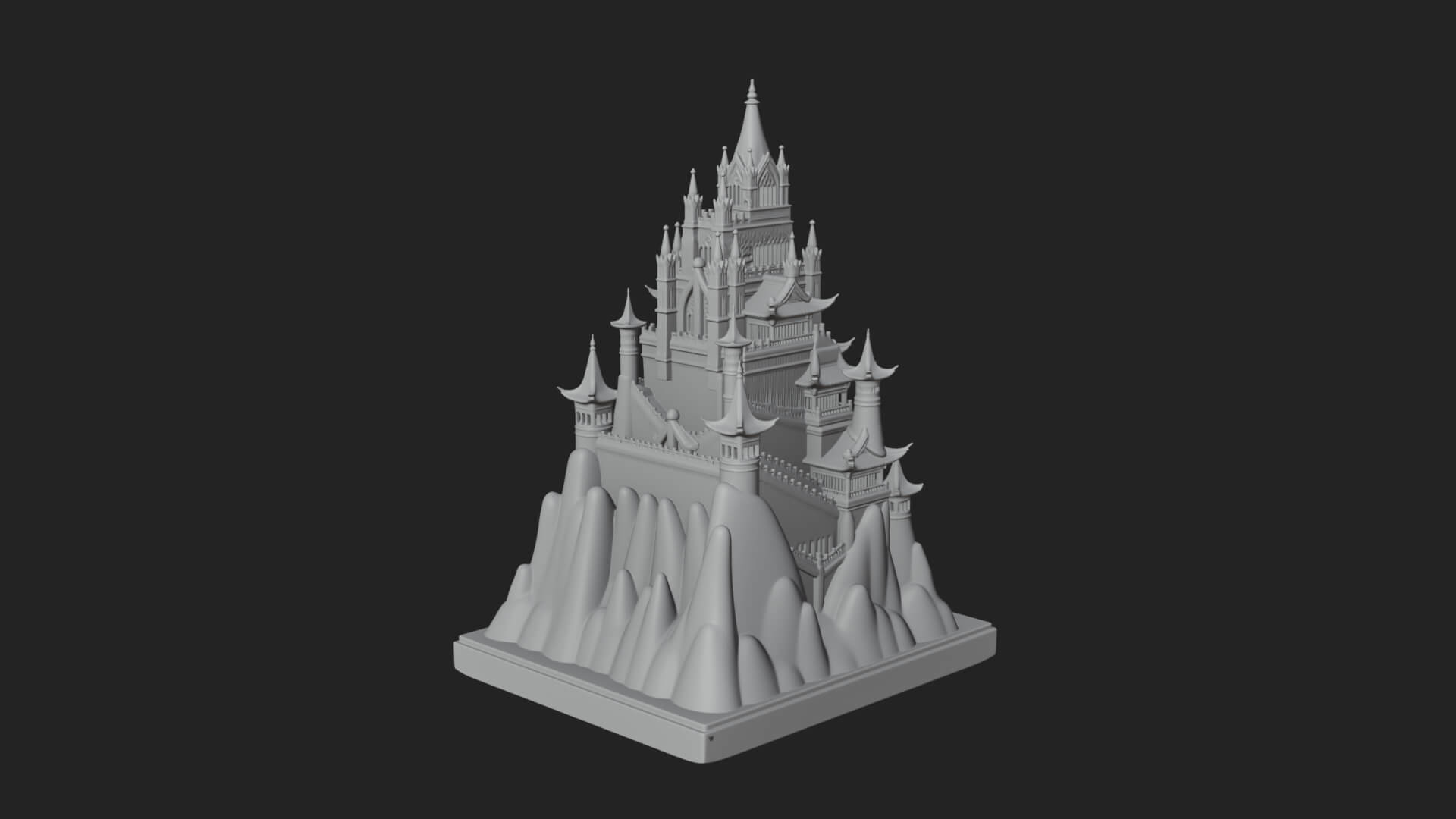 Mountain Fortress Castle Design 7 3D Print Model 3D Model