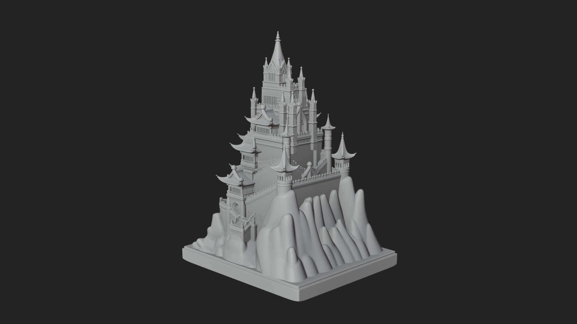 Mountain Fortress Castle Design 7 3D Print Model 3D Model