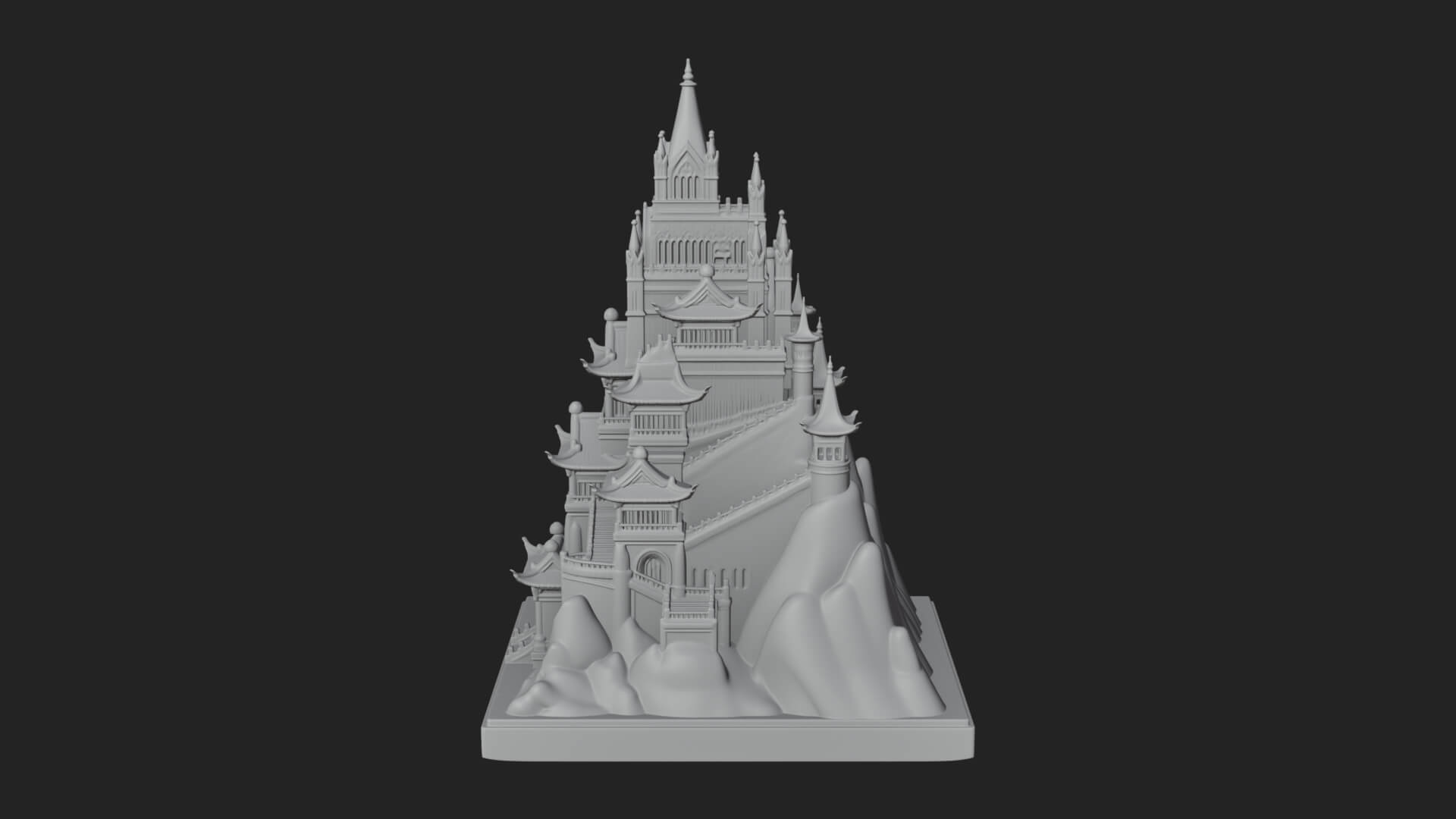 Mountain Fortress Castle Design 7 3D Print Model 3D Model