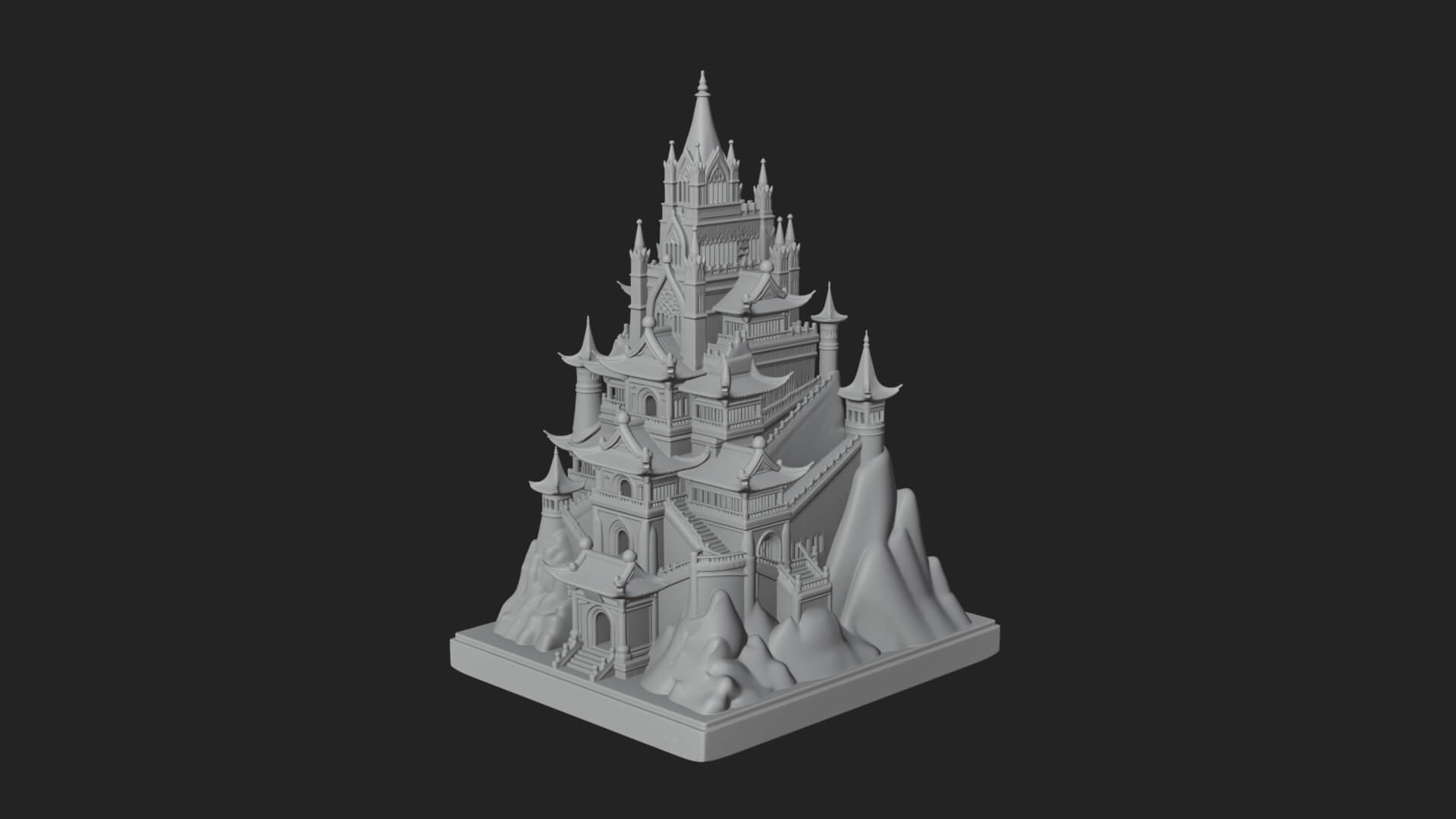 Mountain Fortress Castle Design 7 3D Print Model 3D Model