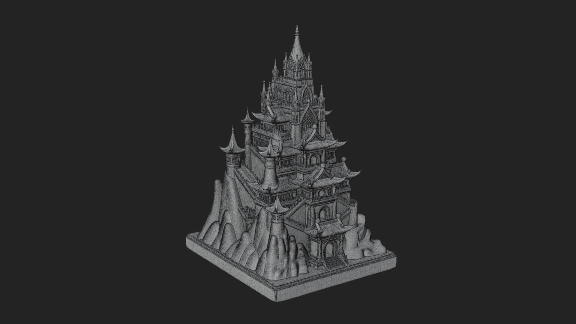 Mountain Fortress Castle Design 7 3D Print Model 3D Model