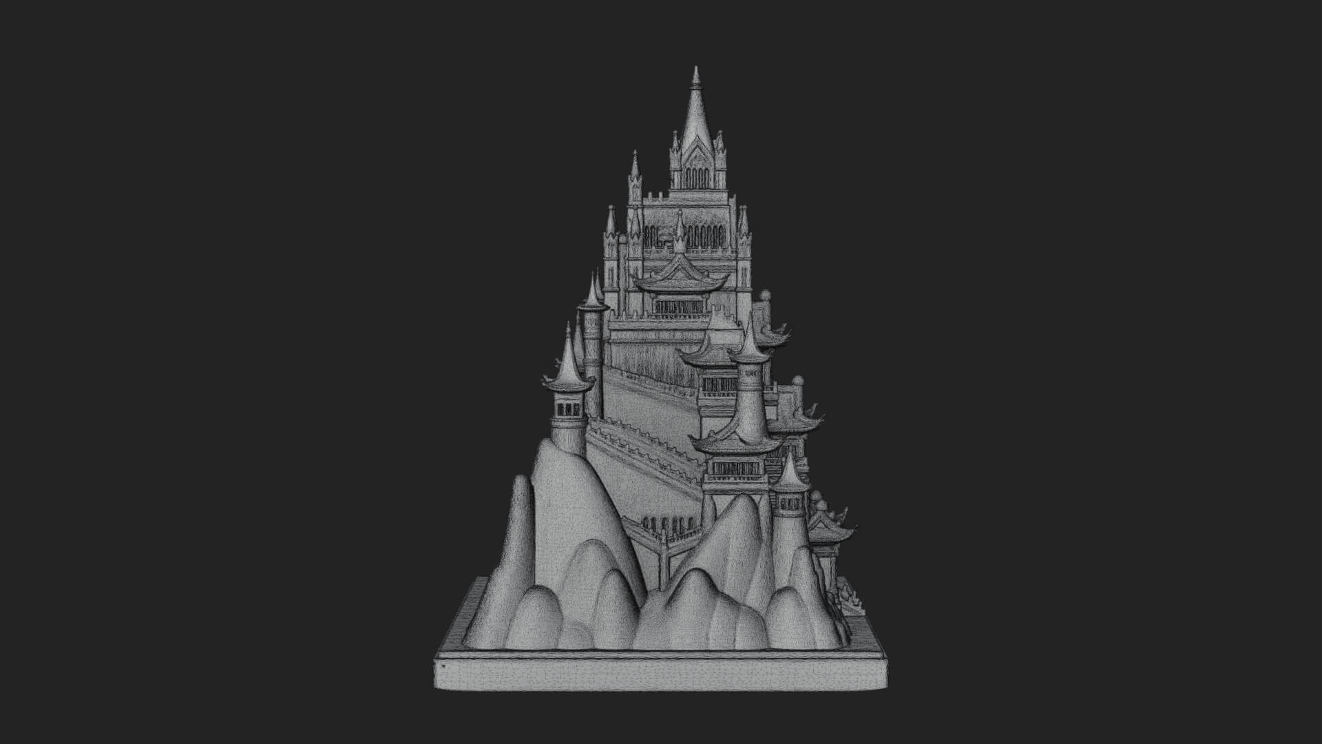 Mountain Fortress Castle Design 7 3D Print Model 3D Model