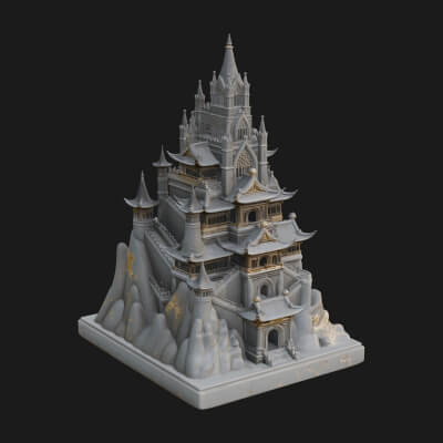 Mountain Fortress Castle Design 7 3D Print Model