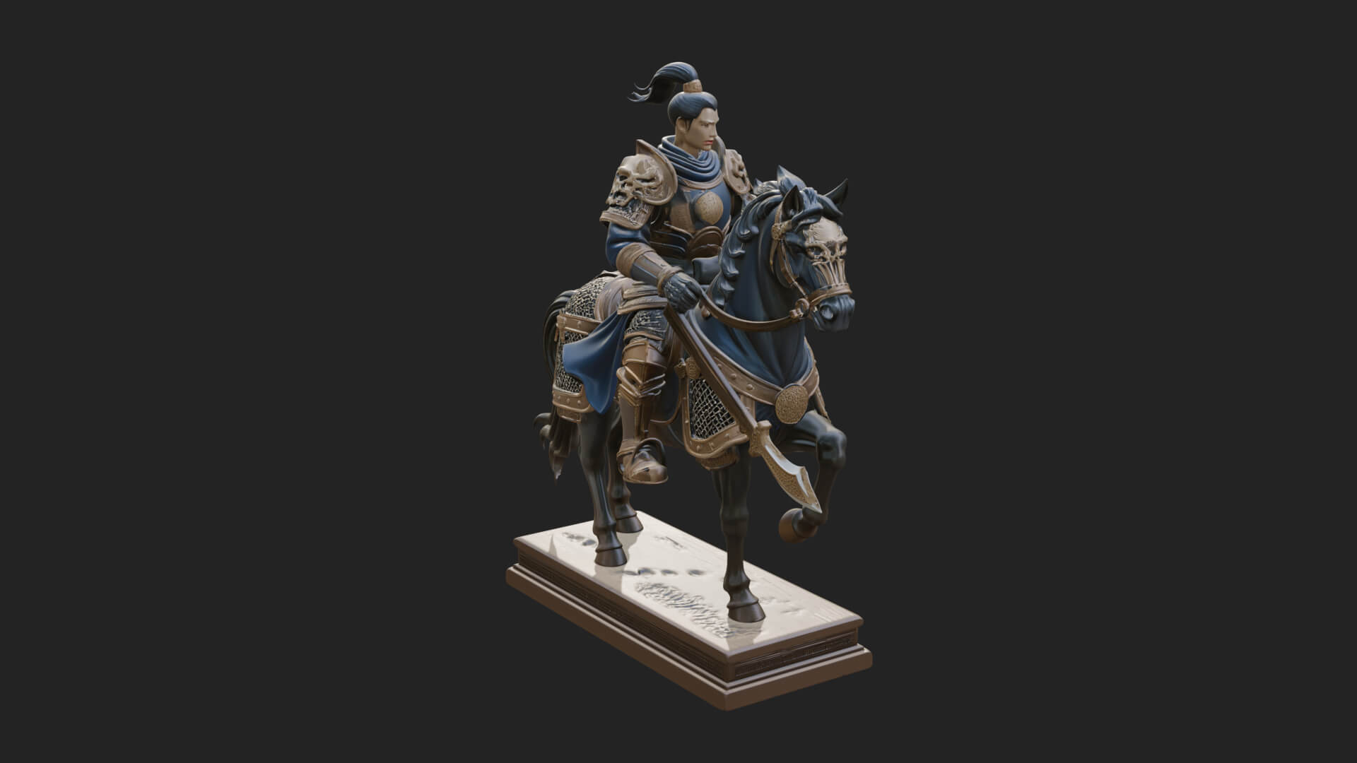 Mounted Armored General Statue Design 2 3D Print Model 3D Model