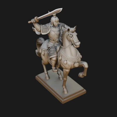 Mounted Asian Warrior Statue Design 3 3D Print Model