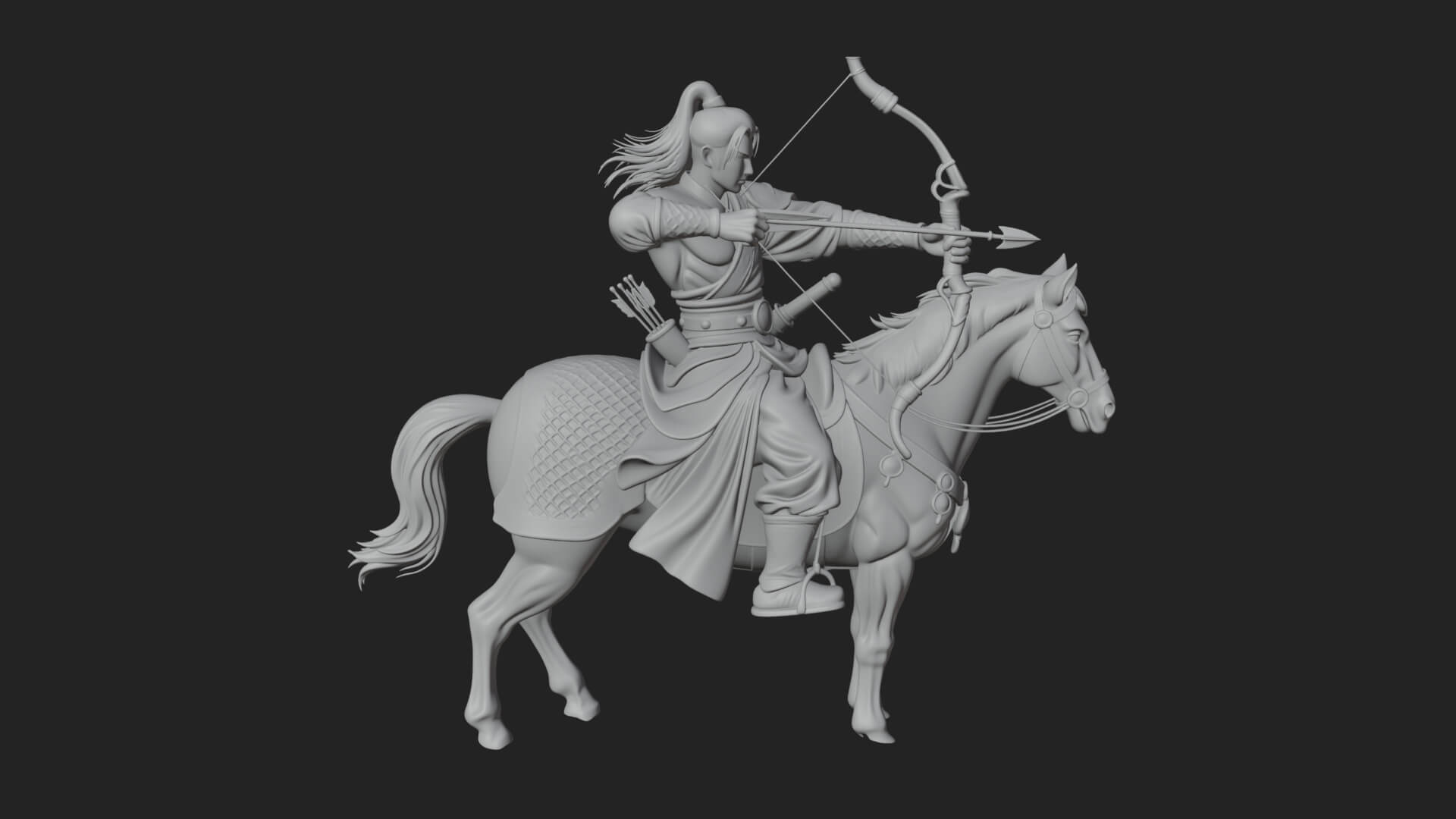 Mounted Horse Archer Statue Design 1 3D Print Model 3D Model