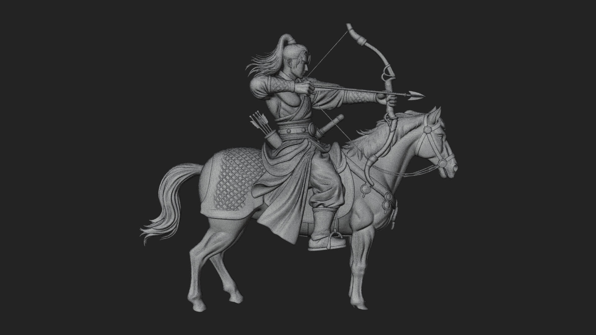 Mounted Horse Archer Statue Design 1 3D Print Model 3D Model