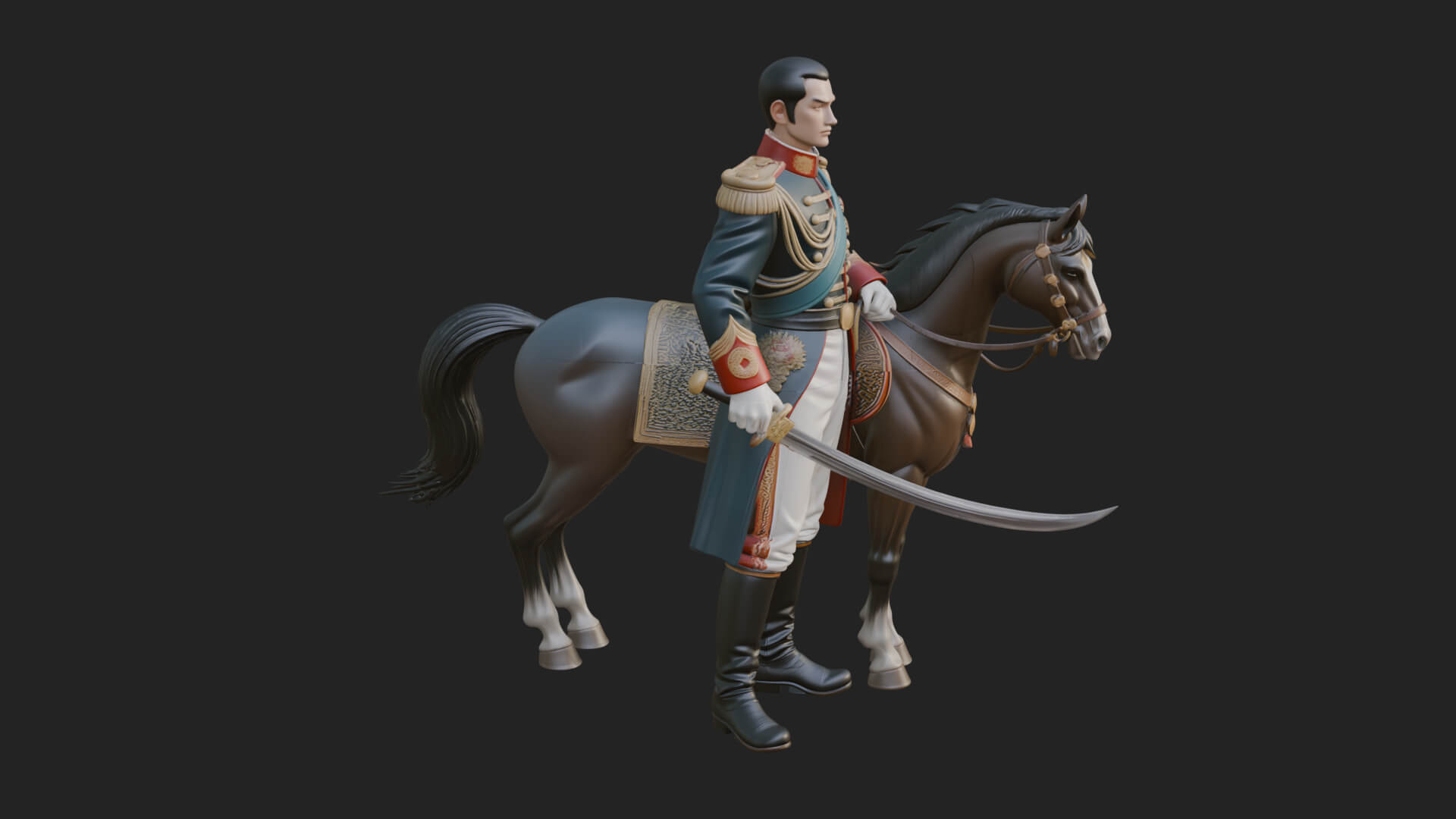 Mounted Officer on Horse Statue Design 1 3D Print Model 3D Model
