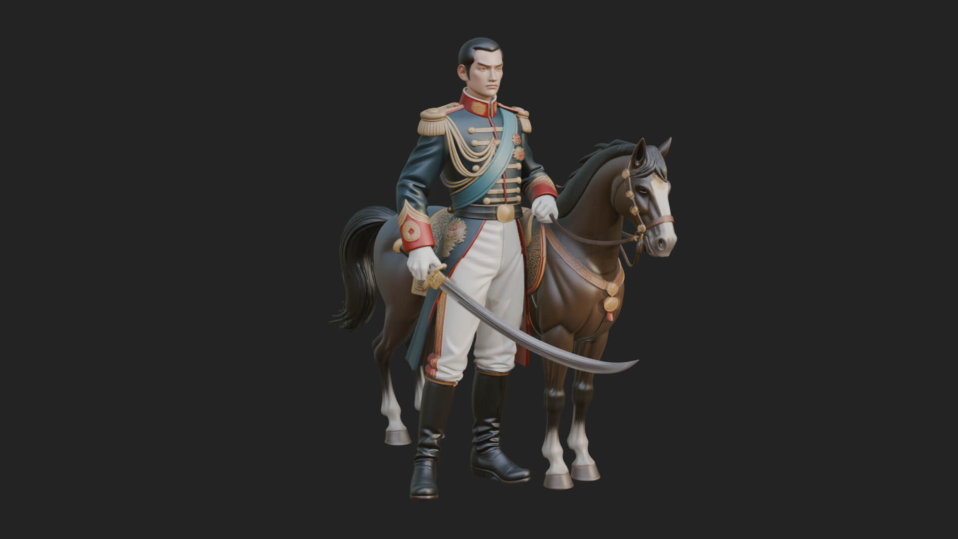 Mounted Officer on Horse Statue Design 1 3D Print Model 3D Model