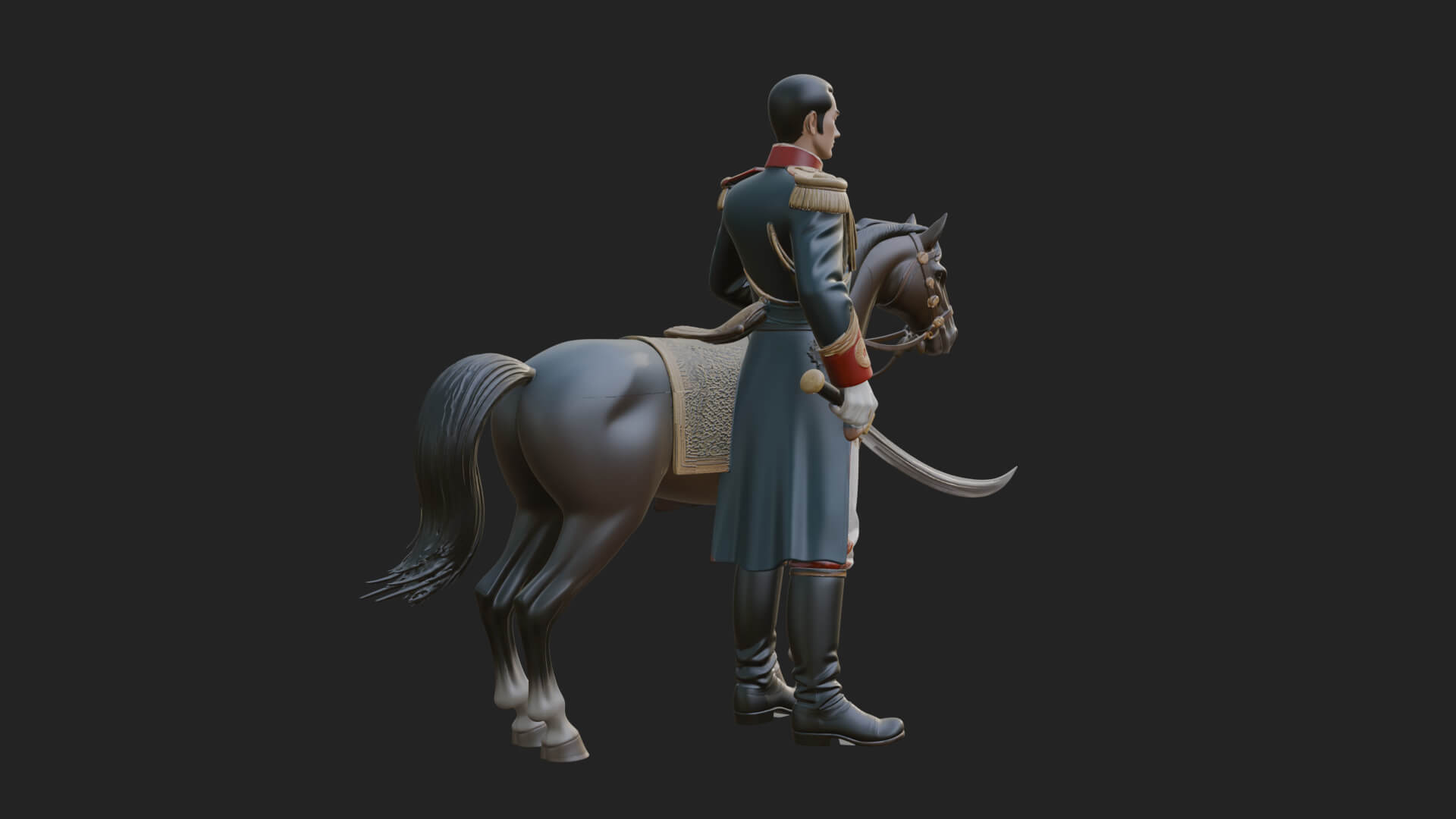 Mounted Officer on Horse Statue Design 1 3D Print Model 3D Model