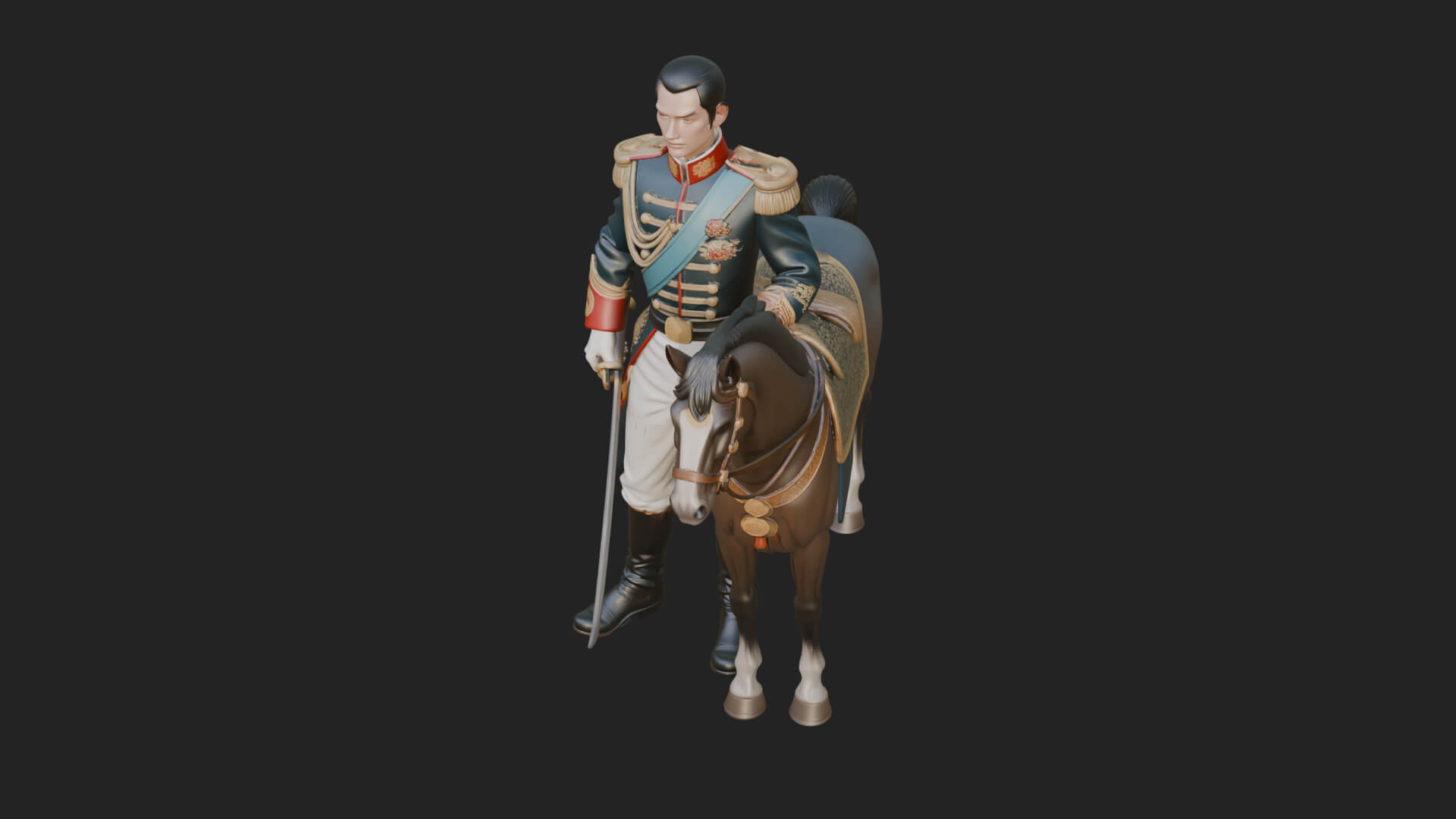 Mounted Officer on Horse Statue Design 1 3D Print Model 3D Model