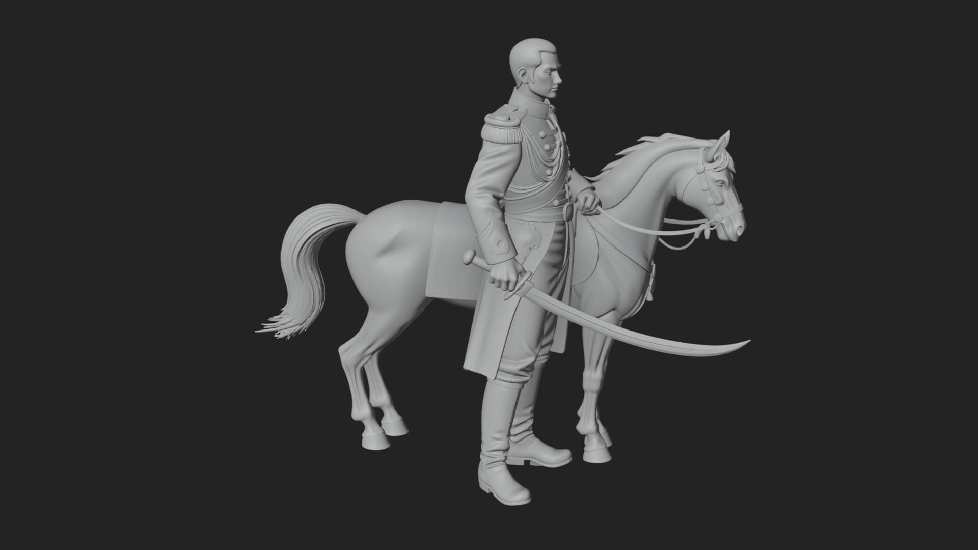 Mounted Officer on Horse Statue Design 1 3D Print Model 3D Model