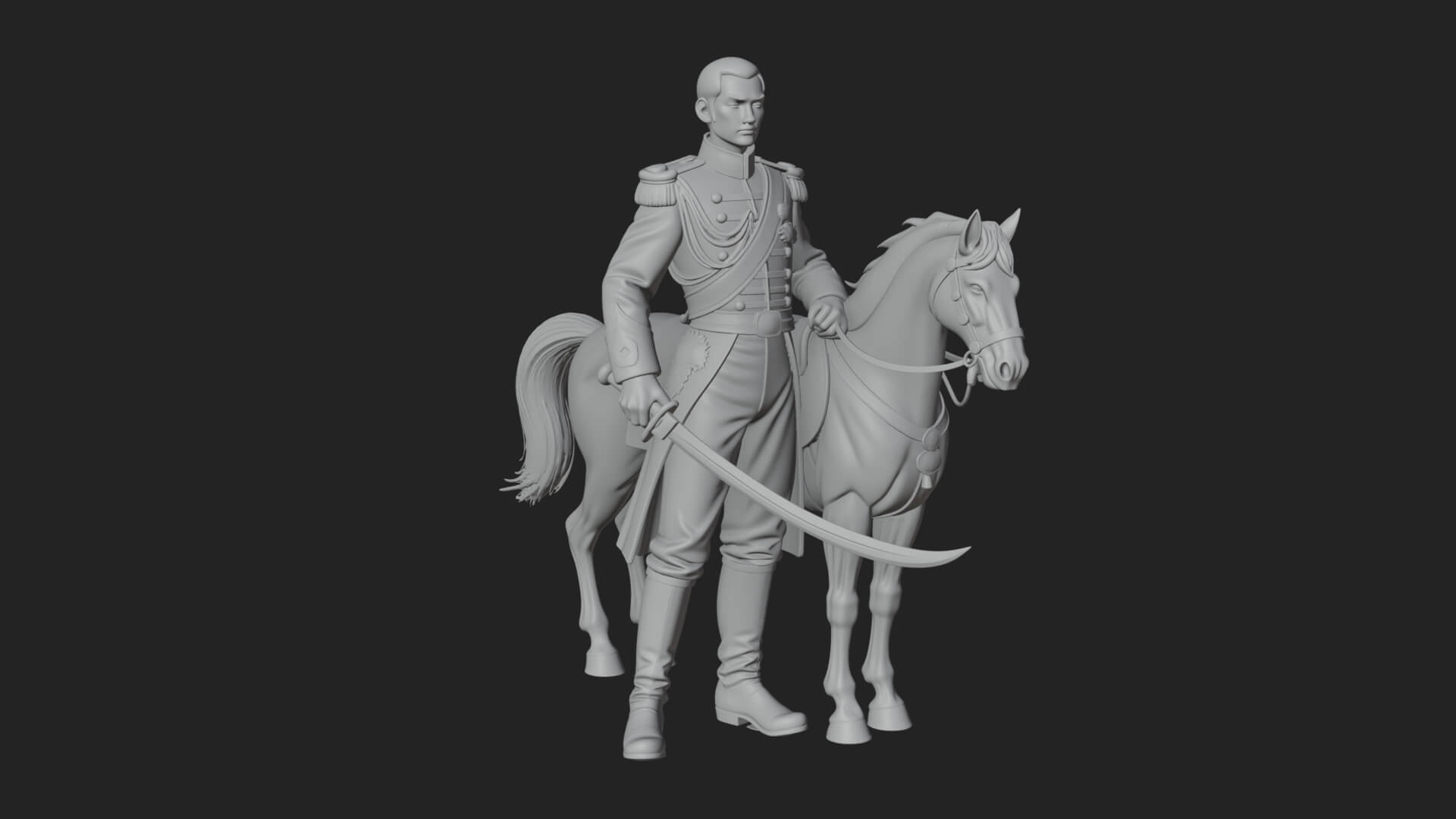 Mounted Officer on Horse Statue Design 1 3D Print Model 3D Model