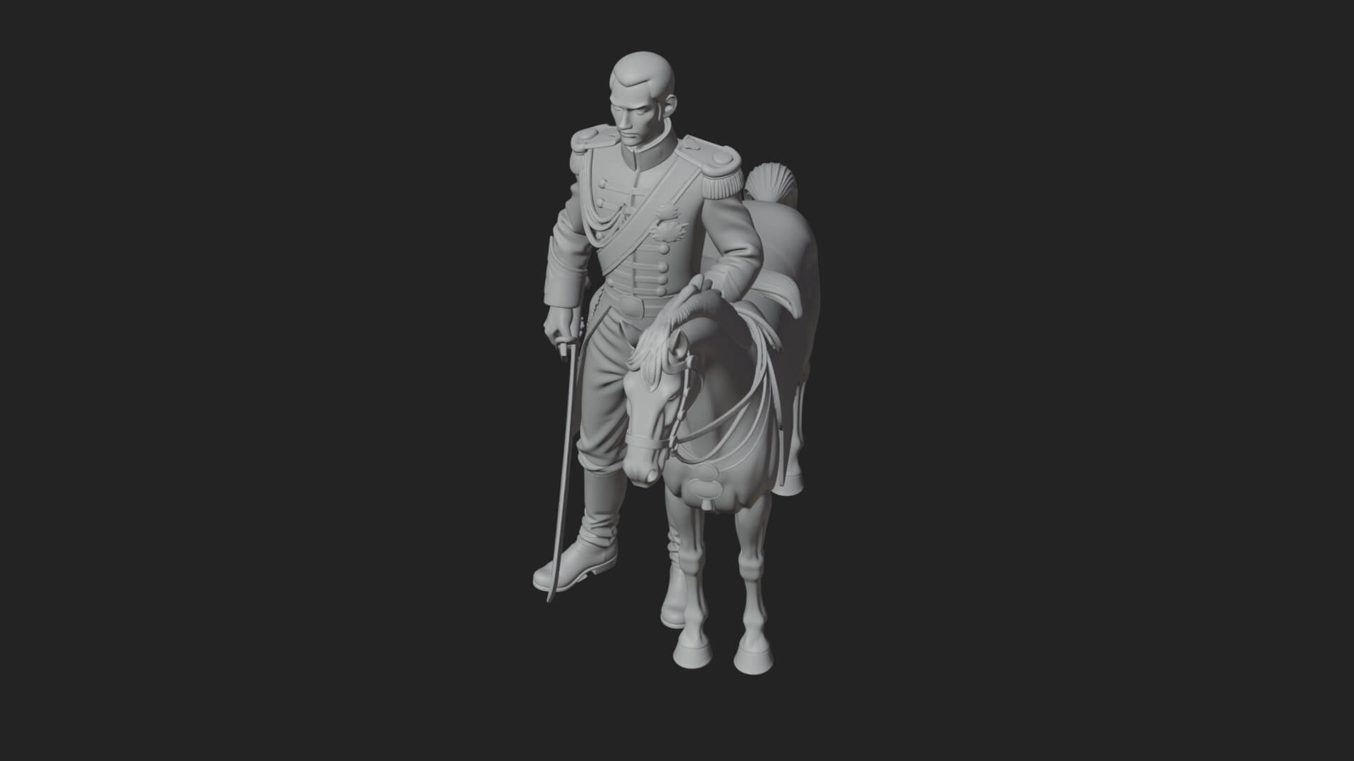 Mounted Officer on Horse Statue Design 1 3D Print Model 3D Model