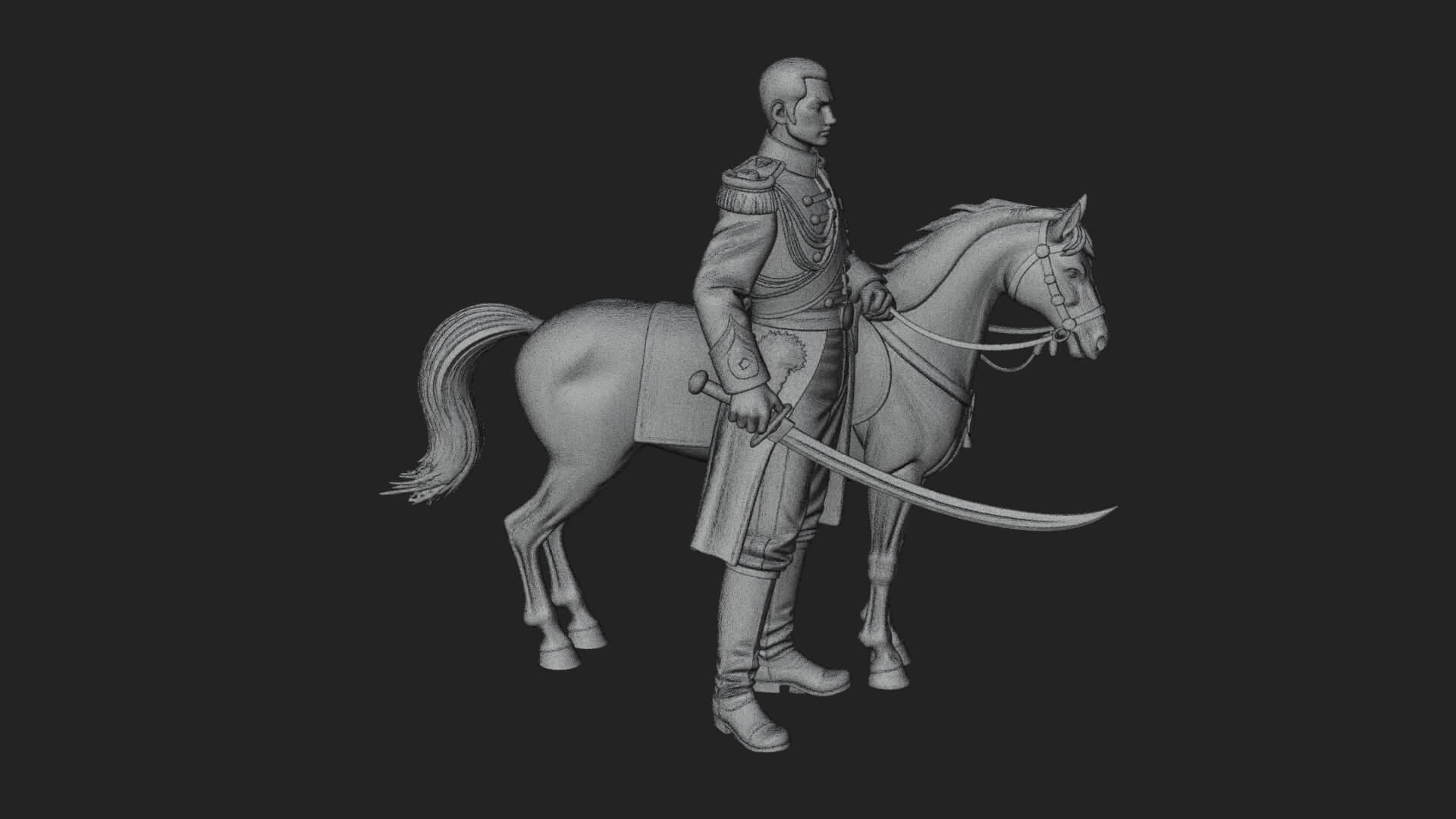 Mounted Officer on Horse Statue Design 1 3D Print Model 3D Model