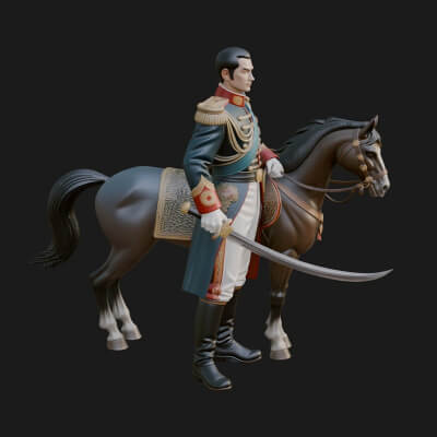 Mounted Officer on Horse Statue Design 1 3D Print Model