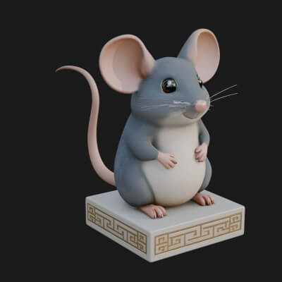 Mouse on Pedestal Statue Design 3 3D Print Model