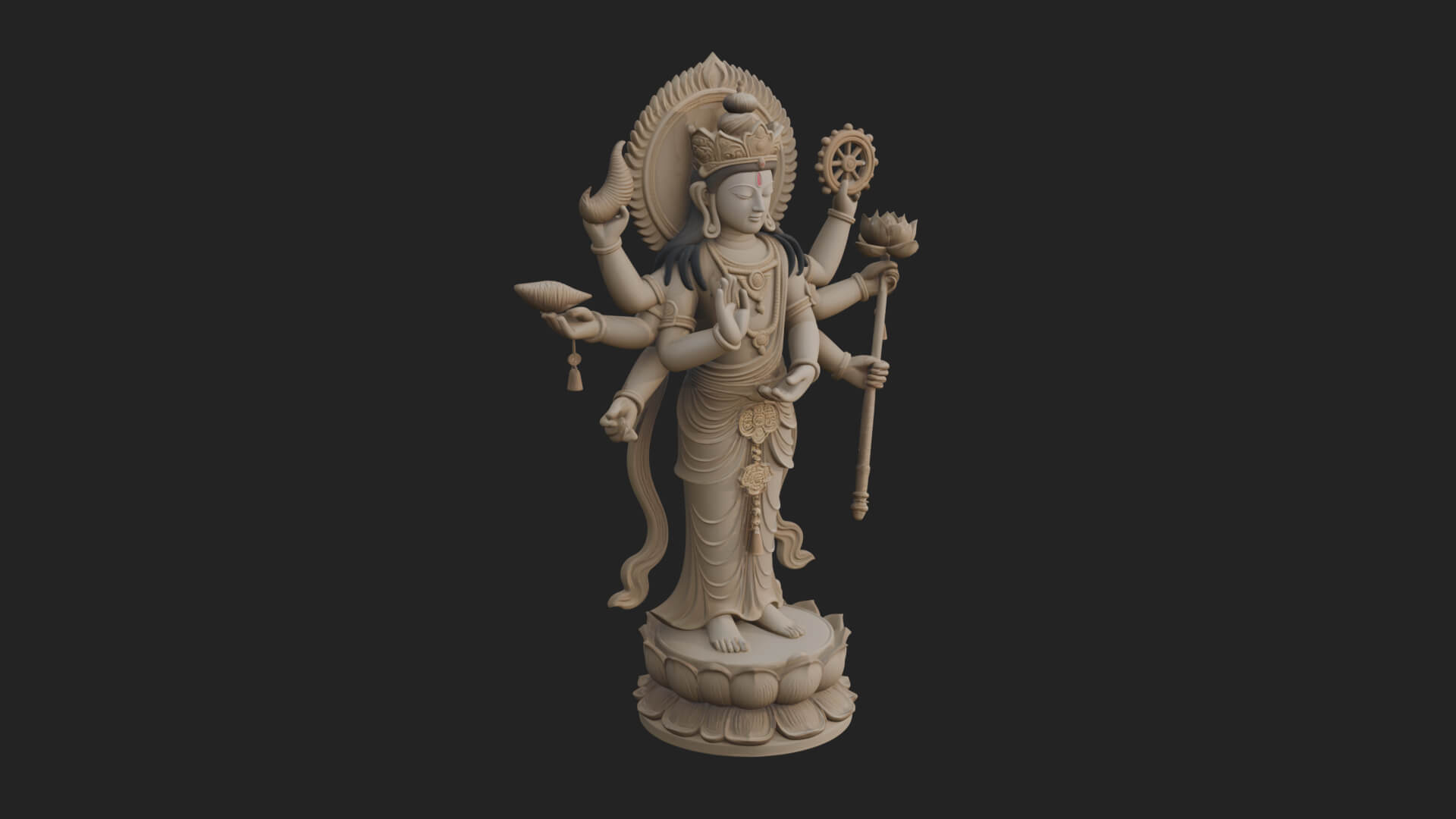 Multi-Armed Guanyin Statue Design 10 3D Print Model 3D Model