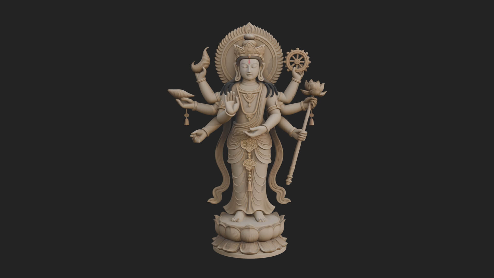 Multi-Armed Guanyin Statue Design 10 3D Print Model 3D Model