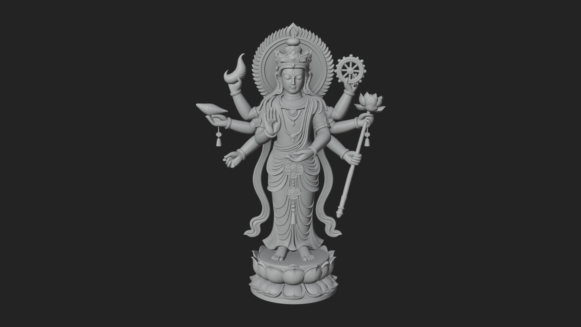Multi-Armed Guanyin Statue Design 10 3D Print Model 3D Model