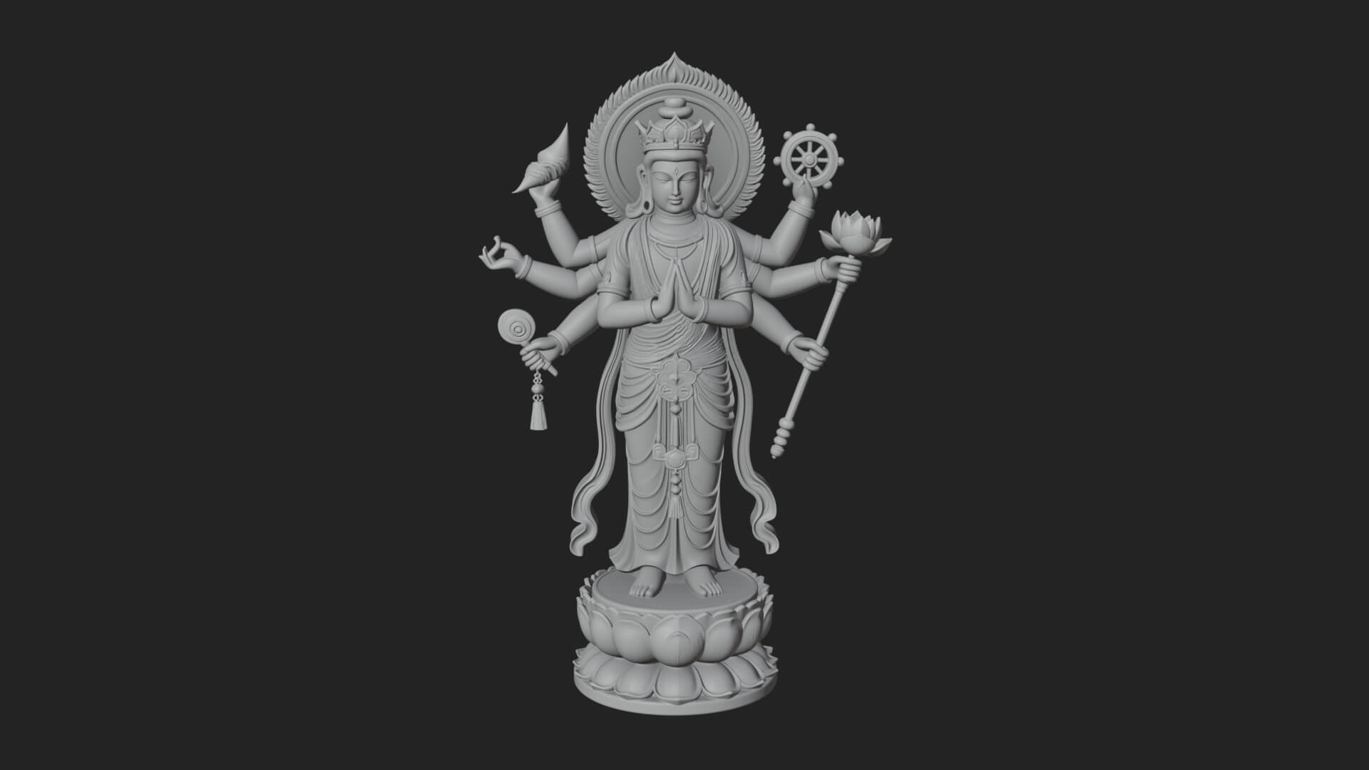 Multi-Armed Guanyin Statue Design 11 3D Print Model 3D Model