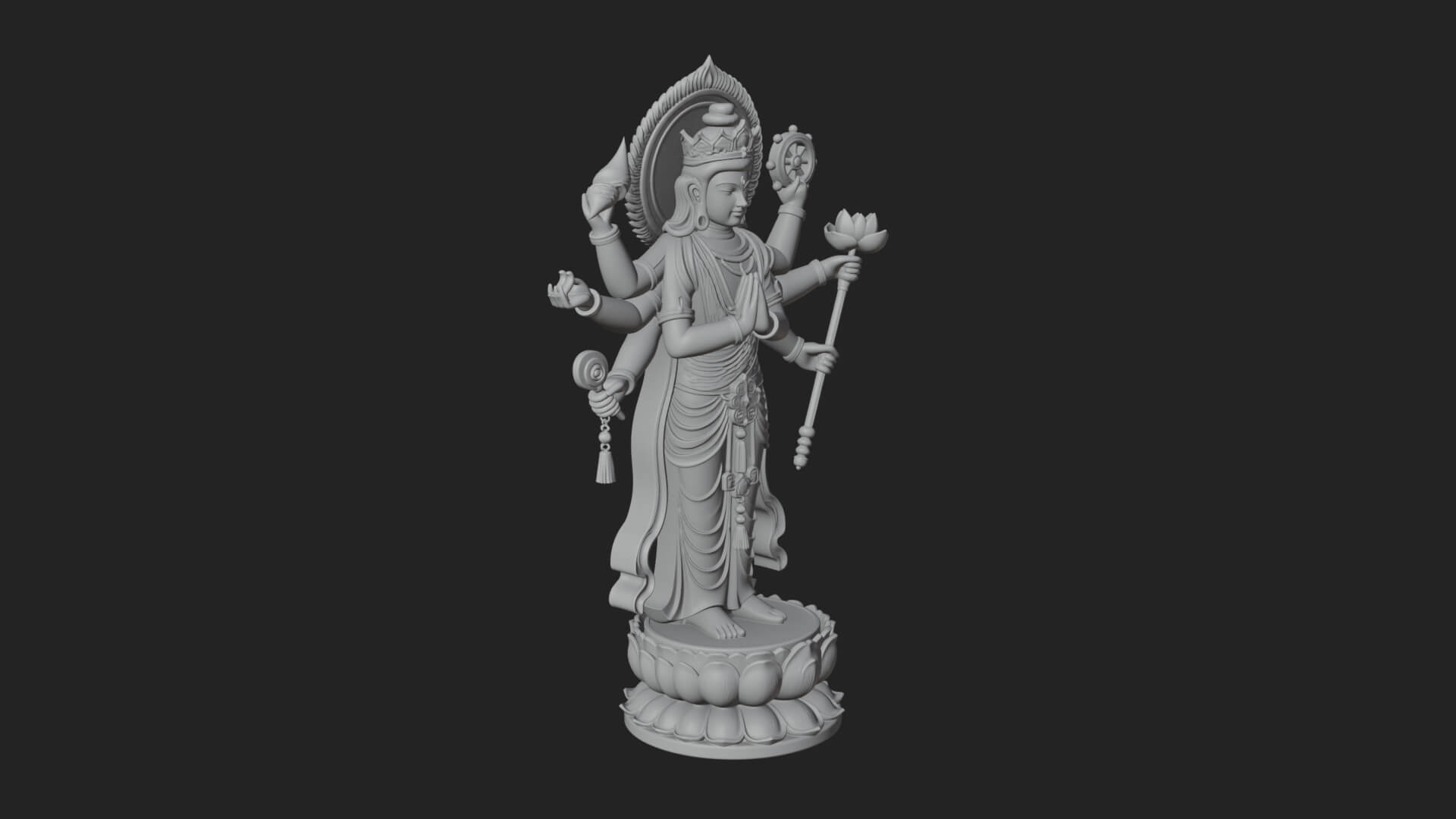 Multi-Armed Guanyin Statue Design 11 3D Print Model 3D Model