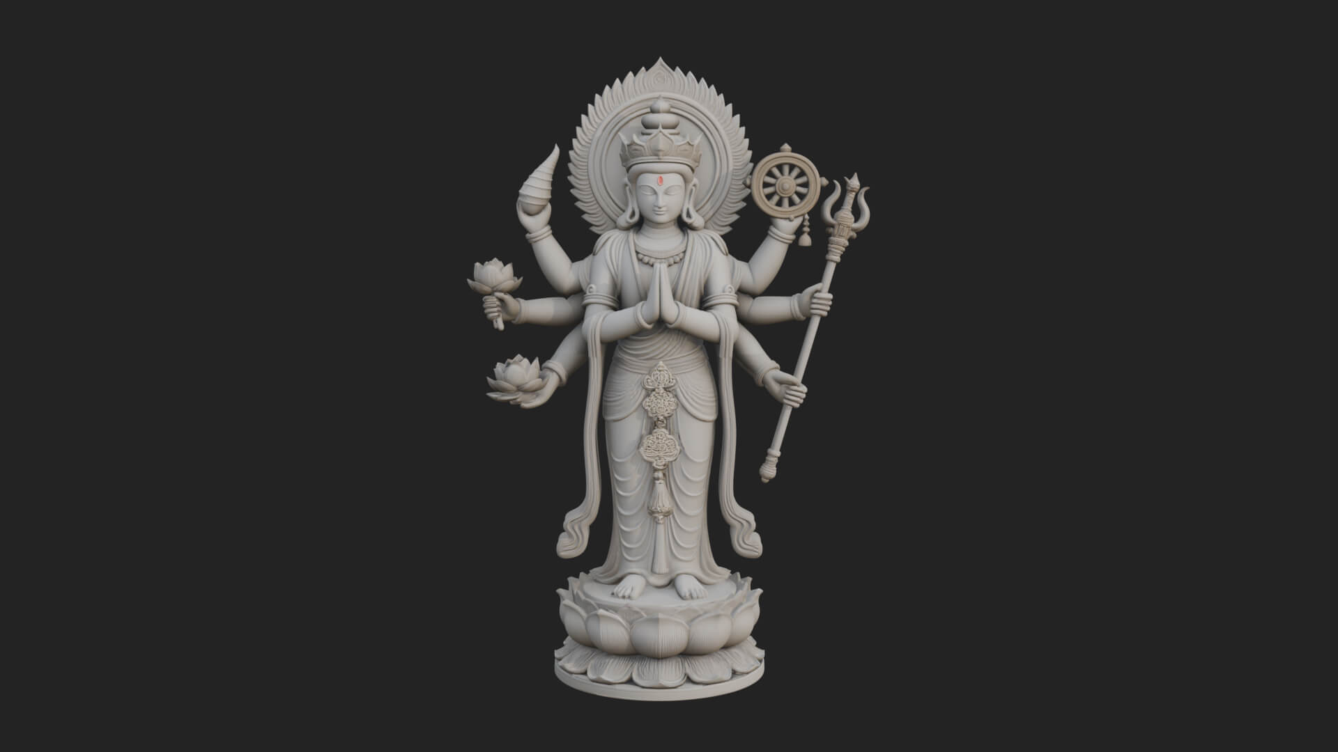 Multi-Armed Guanyin Statue Design 9 3D Print Model 3D Model