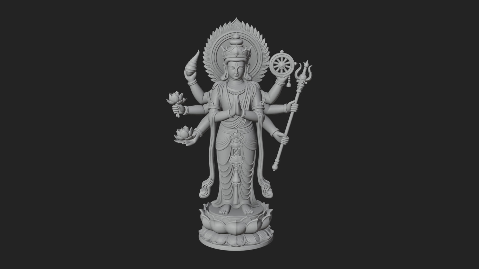 Multi-Armed Guanyin Statue Design 9 3D Print Model 3D Model