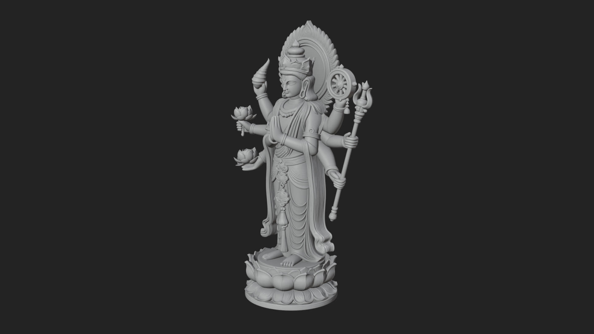 Multi-Armed Guanyin Statue Design 9 3D Print Model 3D Model
