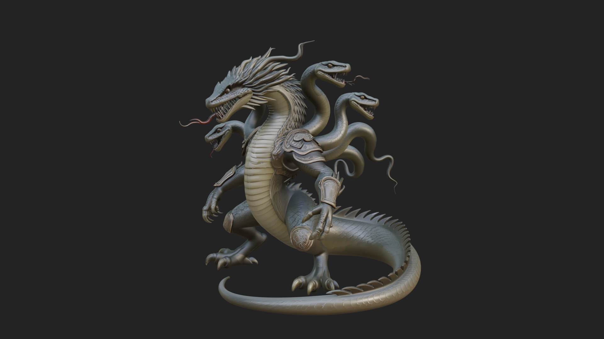 Multi-Headed Hydra Statue Design 1 3D Print Model 3D Model