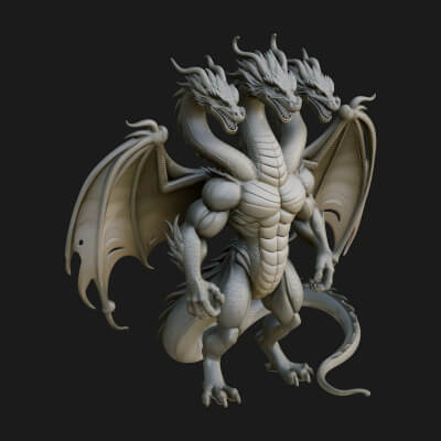 Multi-Headed Hydra Statue Design 10 3D Print Model