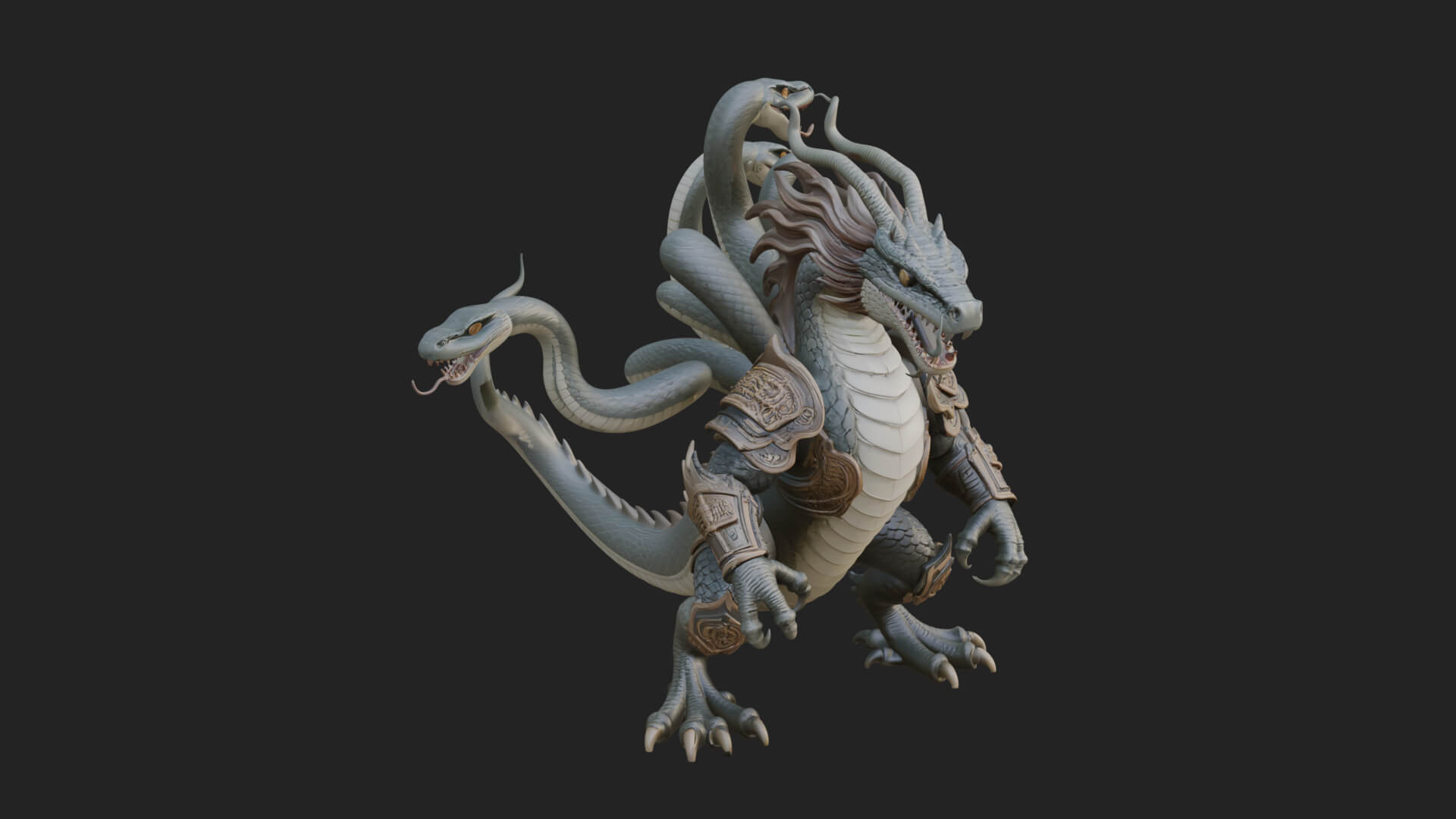 Multi-Headed Hydra Statue Design 4 3D Print Model 3D Model