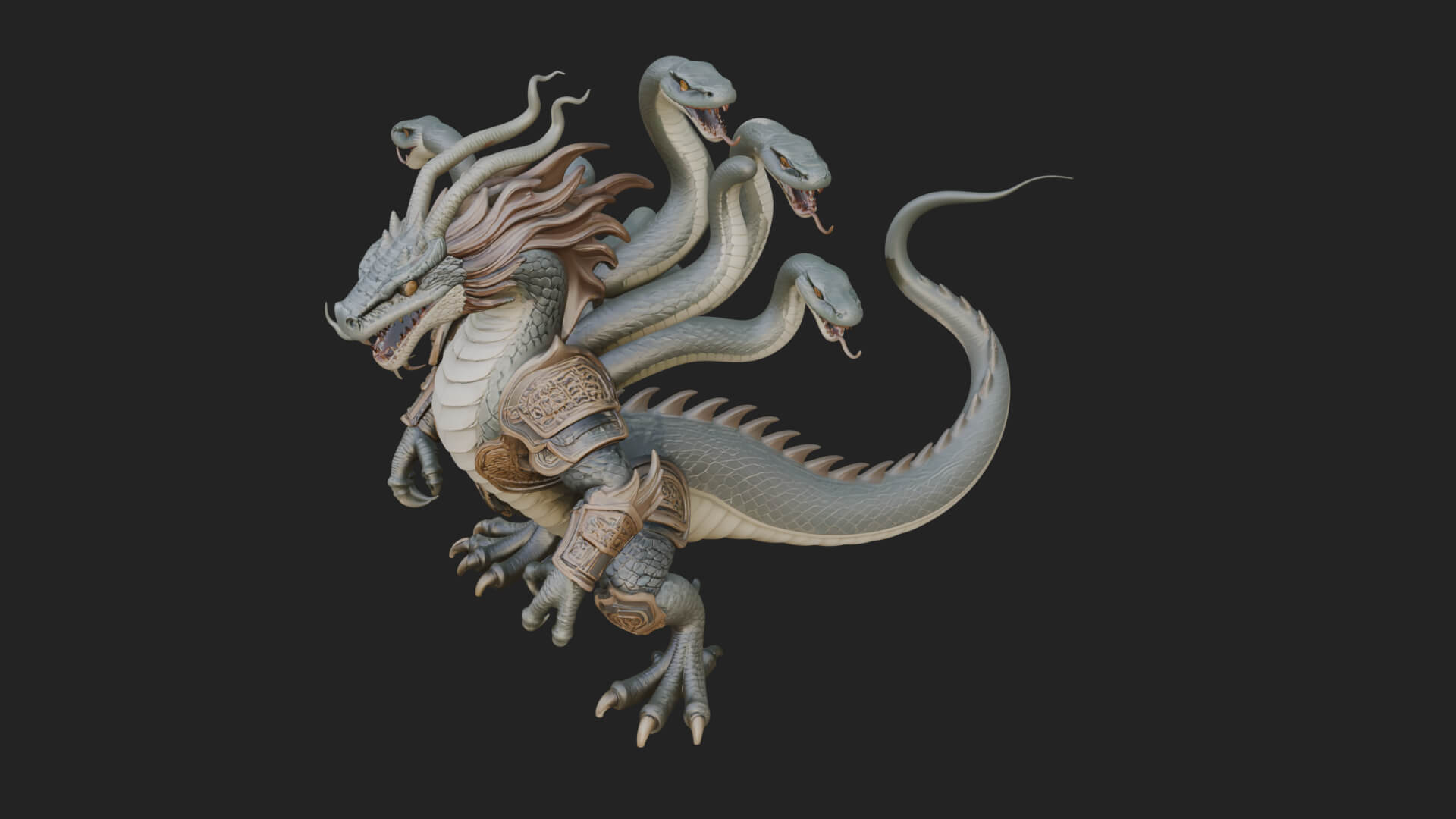 Multi-Headed Hydra Statue Design 4 3D Print Model 3D Model
