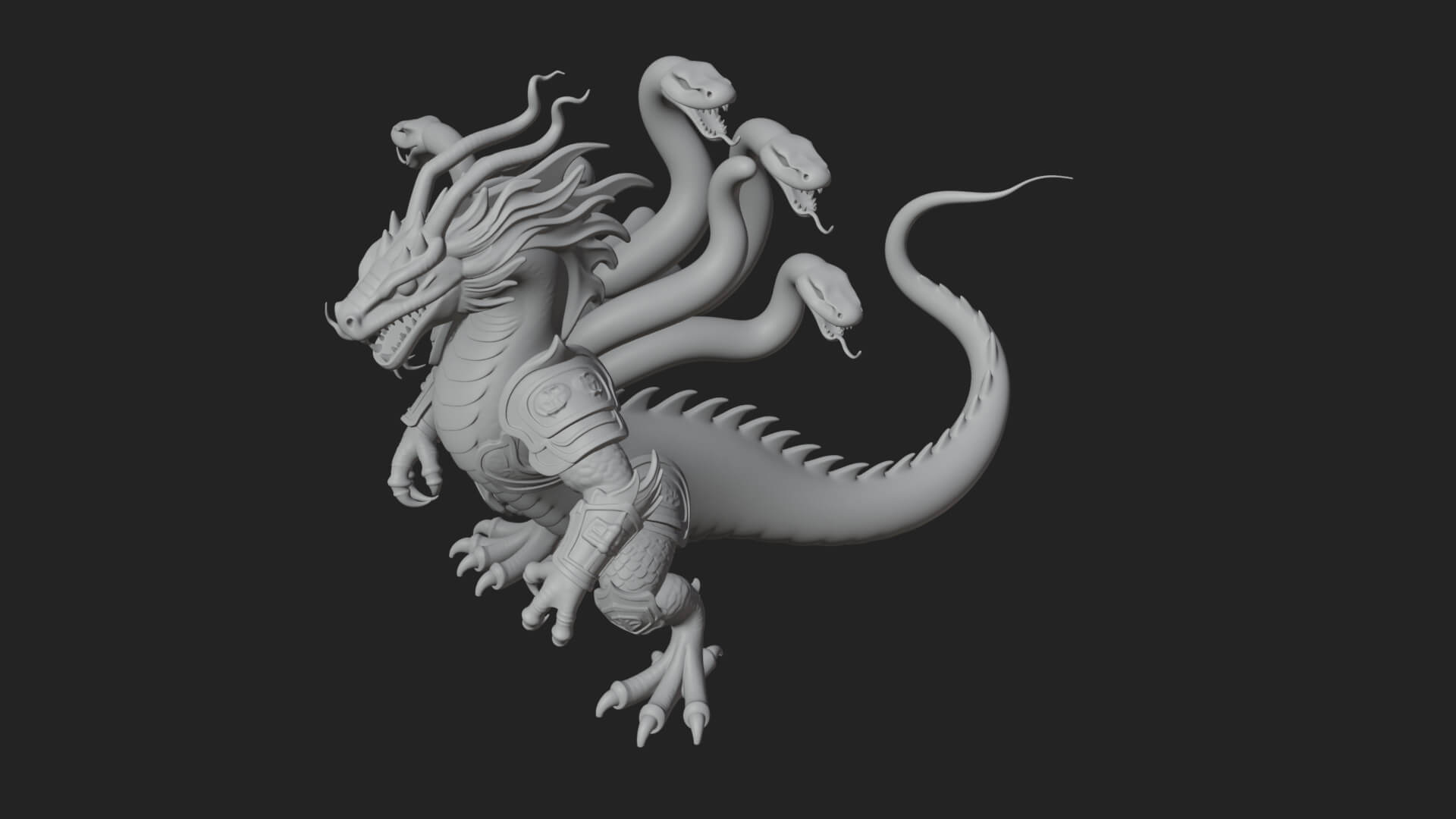 Multi-Headed Hydra Statue Design 4 3D Print Model 3D Model
