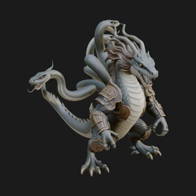 Multi-Headed Hydra Statue Design 4 3D Print Model