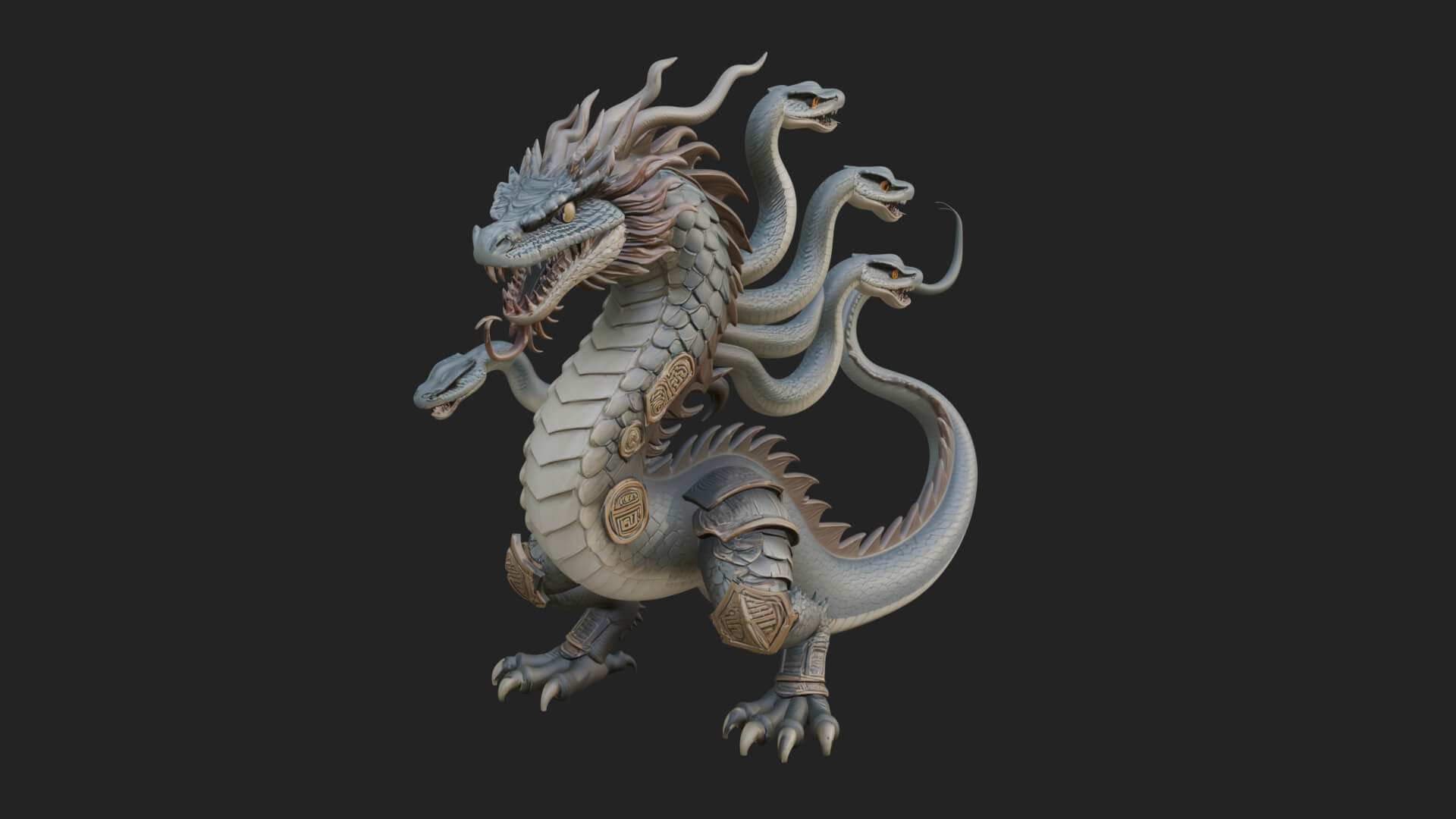 Multi-Headed Hydra Statue Design 5 3D Print Model 3D Model