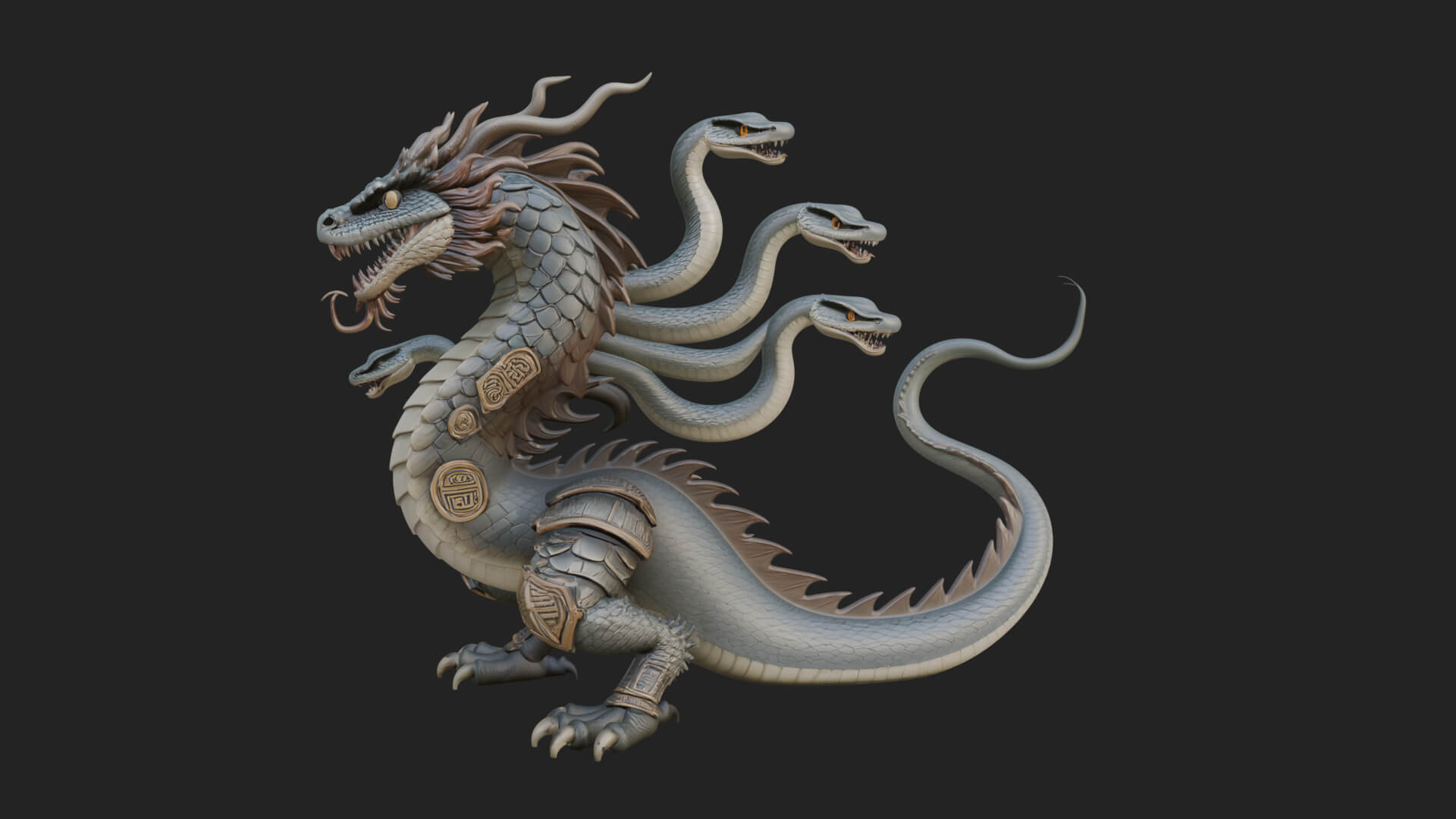 Multi-Headed Hydra Statue Design 5 3D Print Model 3D Model