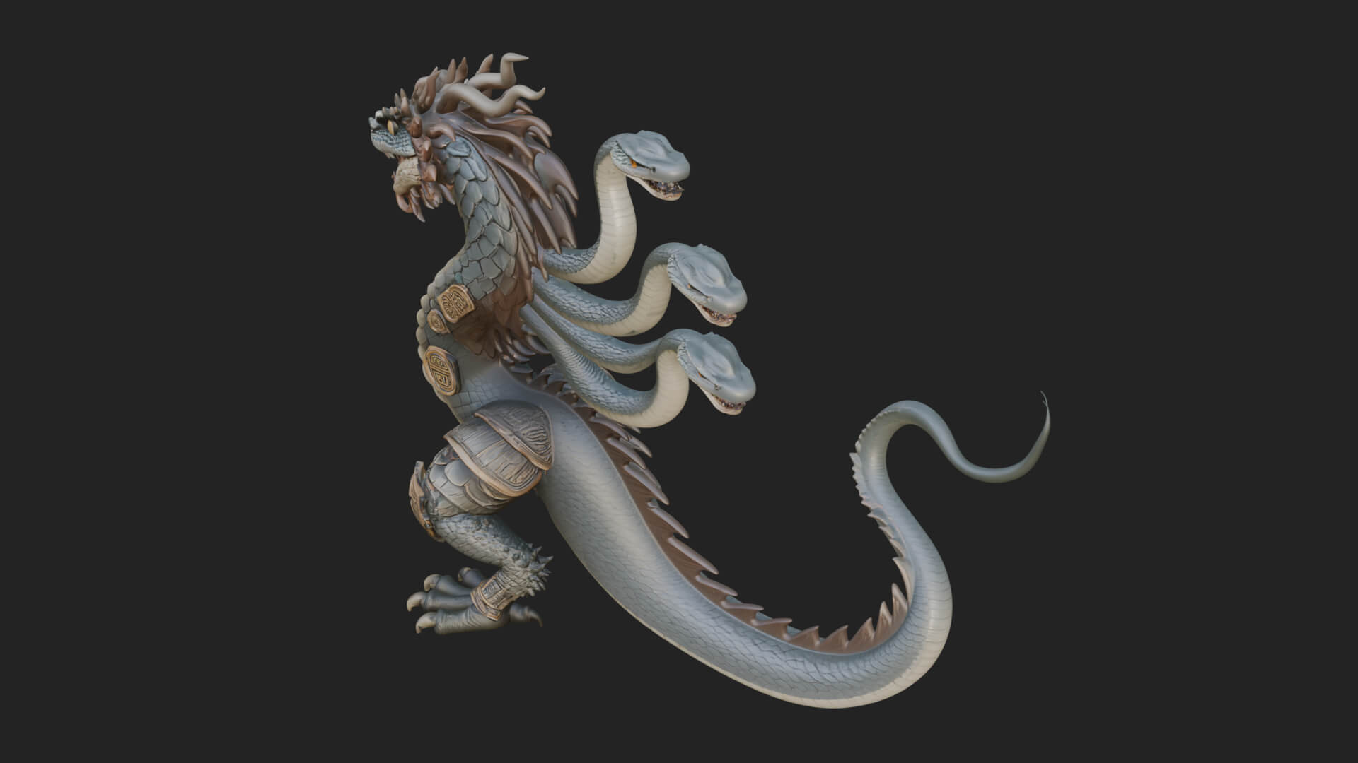 Multi-Headed Hydra Statue Design 5 3D Print Model 3D Model