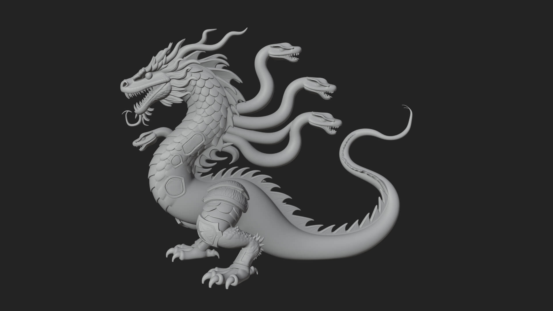 Multi-Headed Hydra Statue Design 5 3D Print Model 3D Model