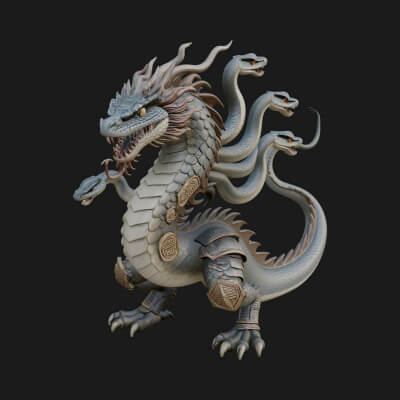 Multi-Headed Hydra Statue Design 5 3D Print Model