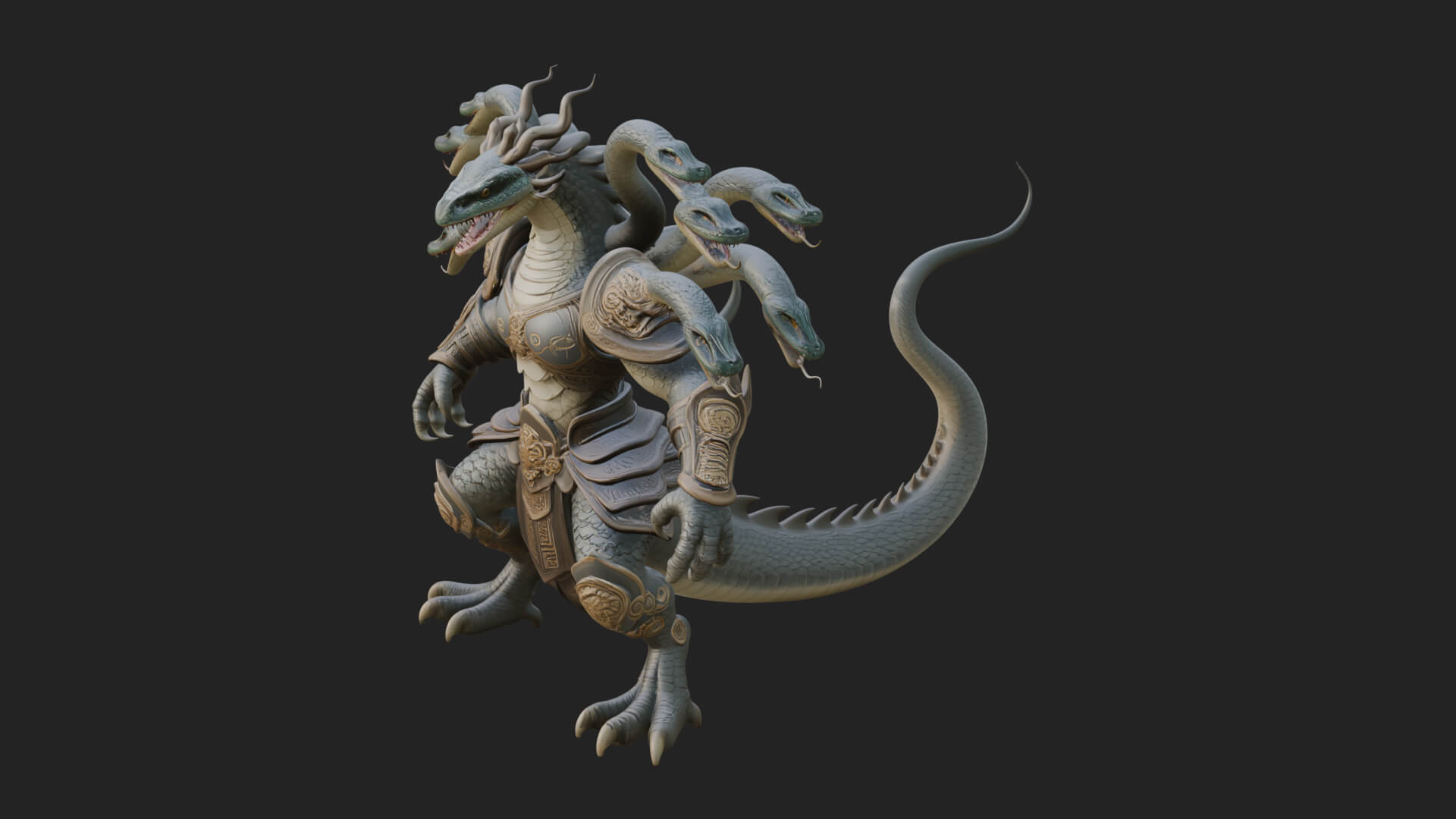 Multi-Headed Hydra Statue Design 7 3D Print Model 3D Model