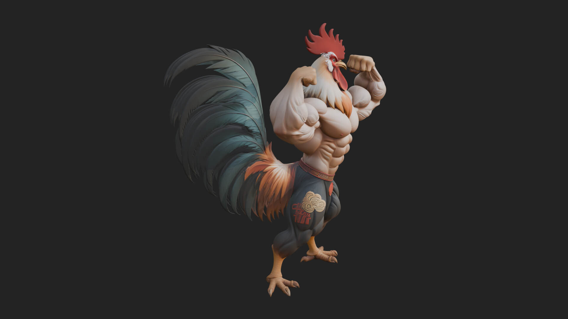Muscular Rooster Statue Design 1 3D Print Model 3D Model