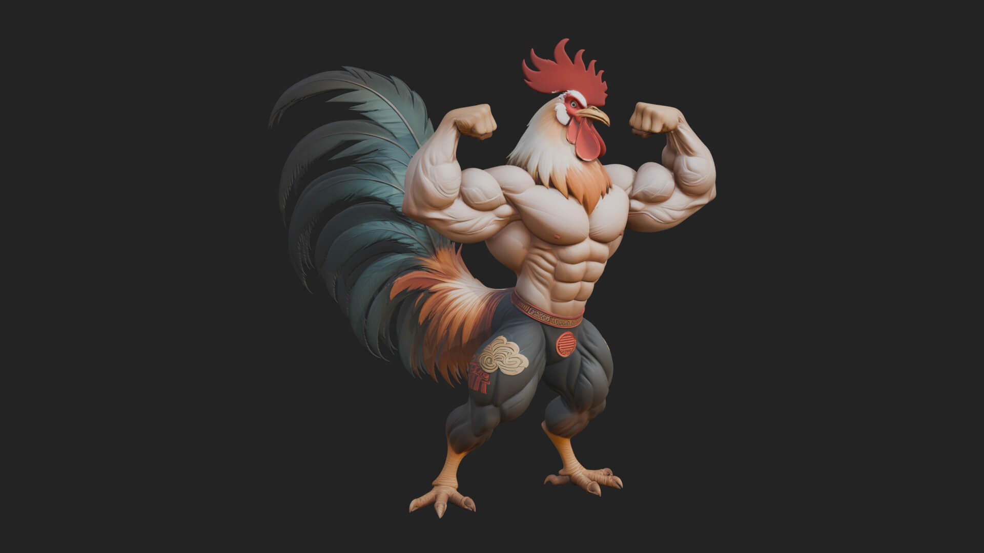 Muscular Rooster Statue Design 1 3D Print Model 3D Model